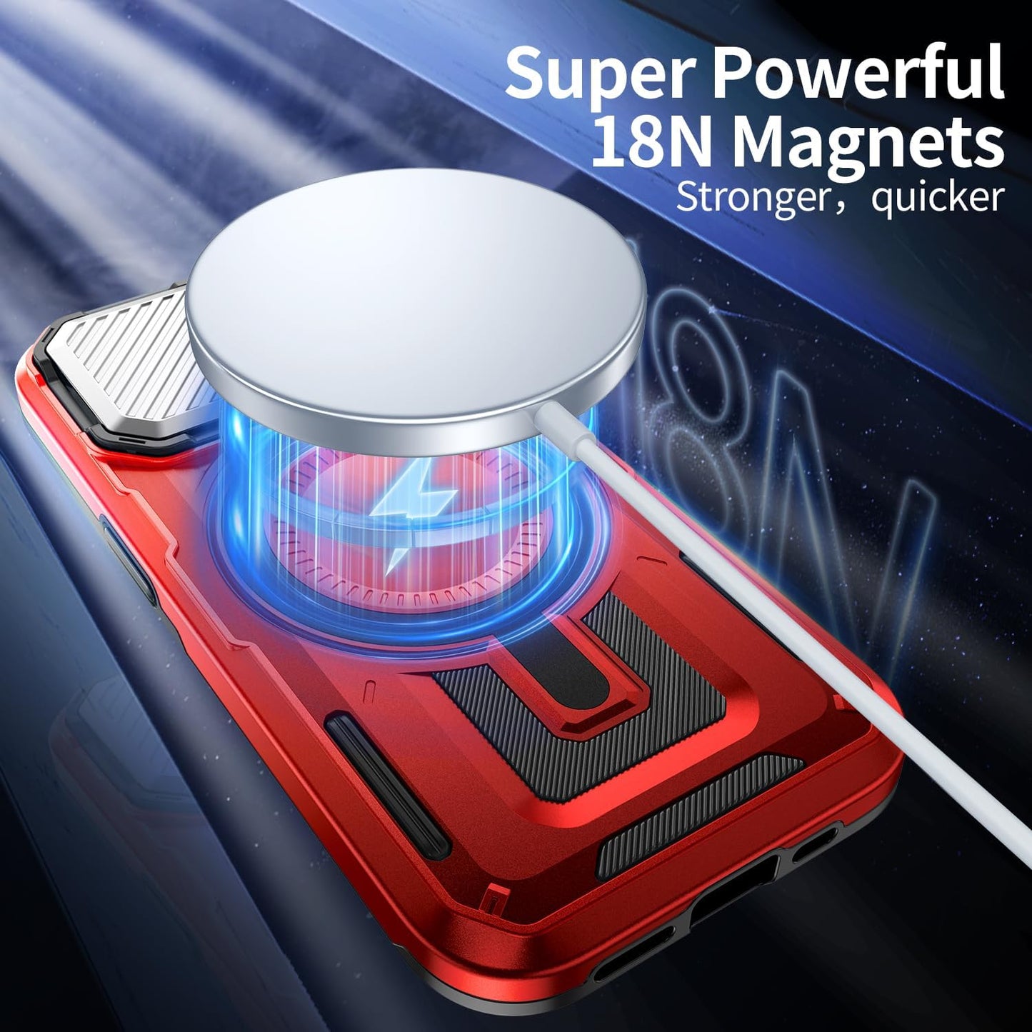 Camera Stand Case for iPhone 15, [Compatible with MagSafe] [Lens Cover] 2024 Version Military Grade Protective Soft Case for iPhone 15 6.1 inch Men Women, Red