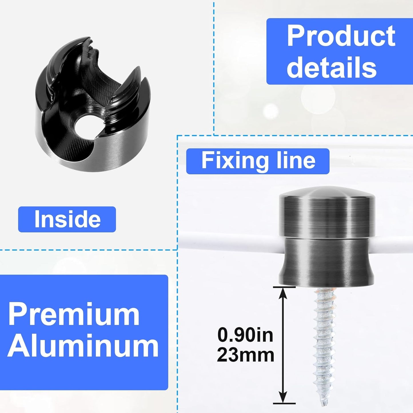 6 Sets Charger Holders for Cords, Black Adjustable Cable Anchor Holders, Adhesive Metal Cord Clips, Cable Management Wire Organizers for Desk, Office, Nightstand