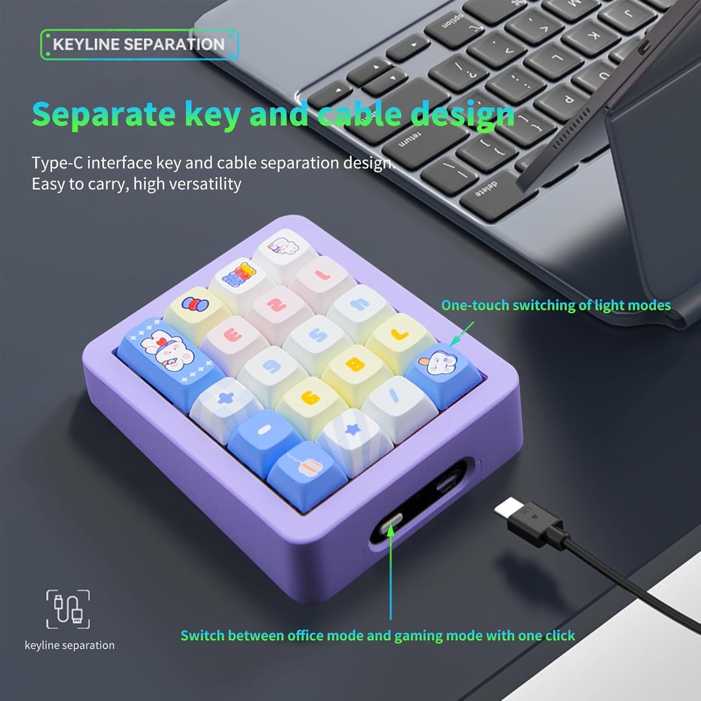 Adventurers K812 Wired Mechanical Numeric Keypad, 19-Key Hot-Swappable RGB Numpad, Macro Programmable, Detachable Type-C Cable, Game/Office Mode Switch – for PC/Laptop/Desktop (Purple)