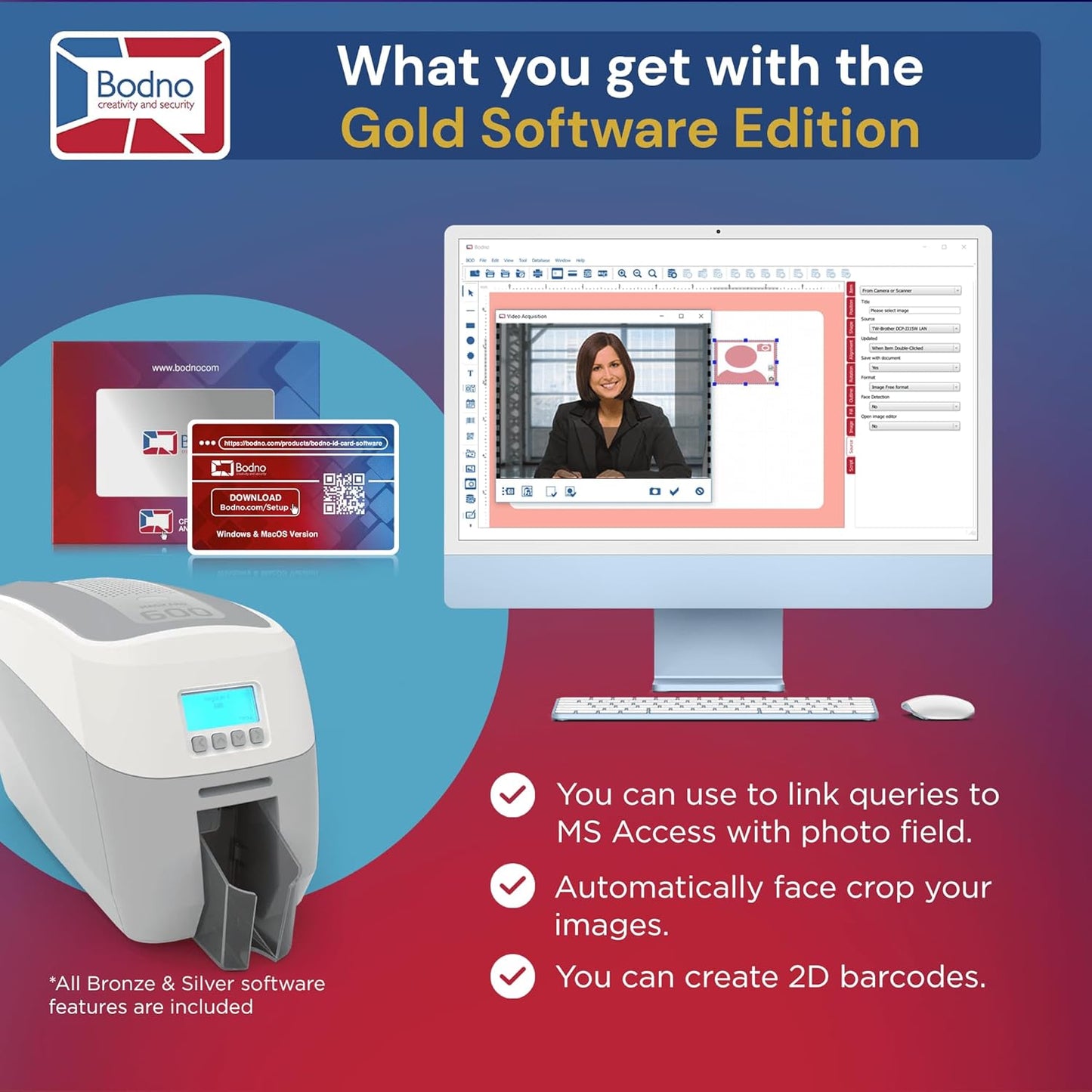 Bodno Magicard 600 Dual Sided ID Card Printer & Complete Supplies Package ID Software - Gold Edition