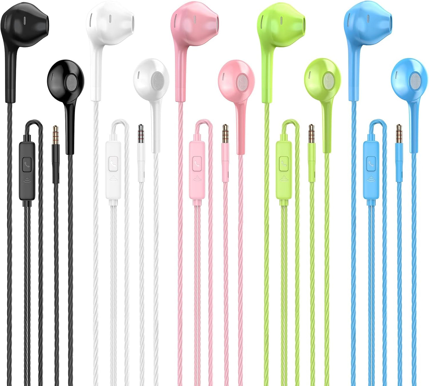 Earbuds Headphones with Microphone Pack of 5, Noise Isolating Wired Earbuds, Earphones with Powerful Heavy Bass Stereo, Compatible with Android, Phone, Laptops, MP3 and Other Interfaces (3.5mm)