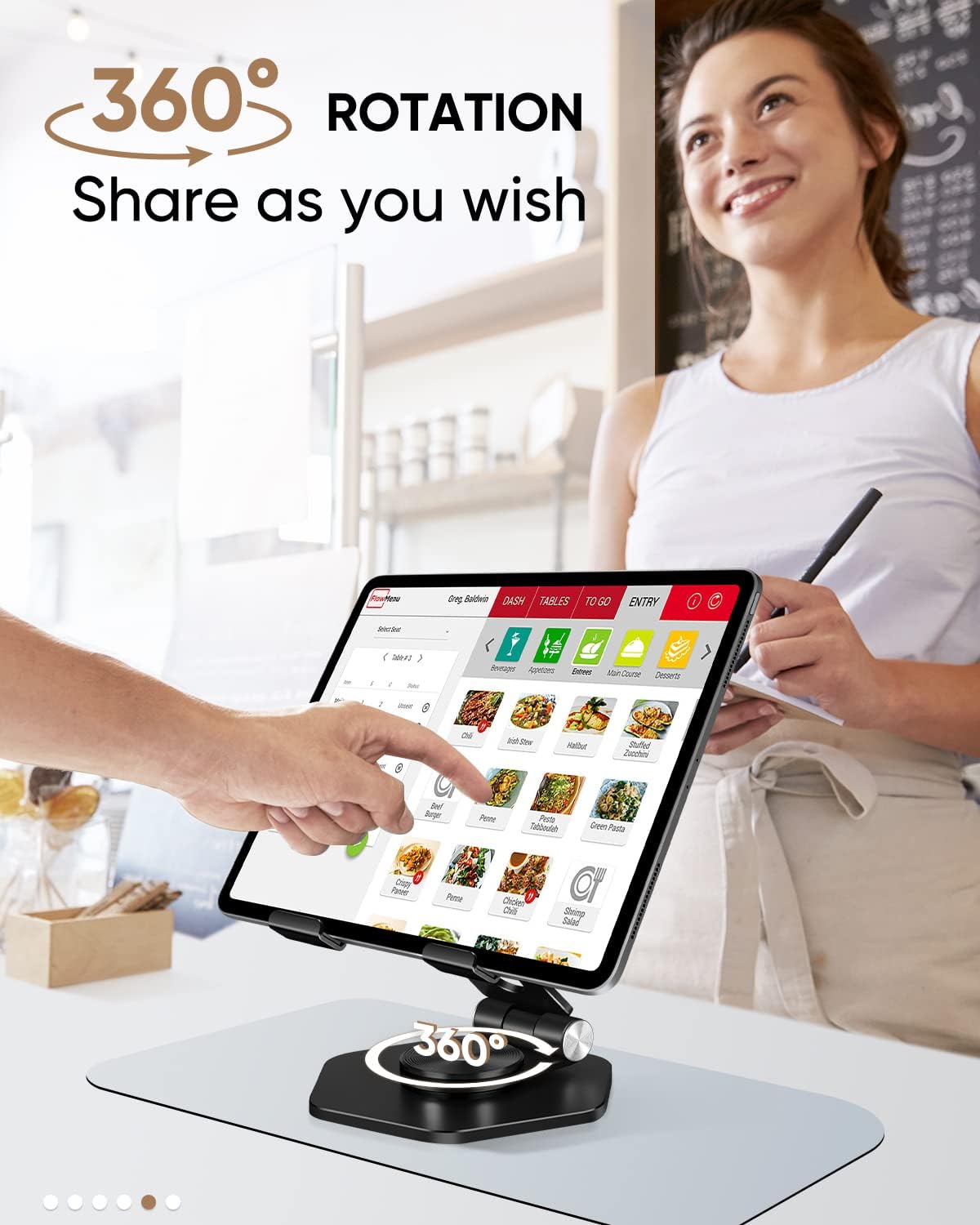 Foldable Aluminum Tablet Stand for Desk, 360° Swivel iPad & Tablet Holder – Portable & Stable Desktop Mount for 5–12.9in Devices, Black