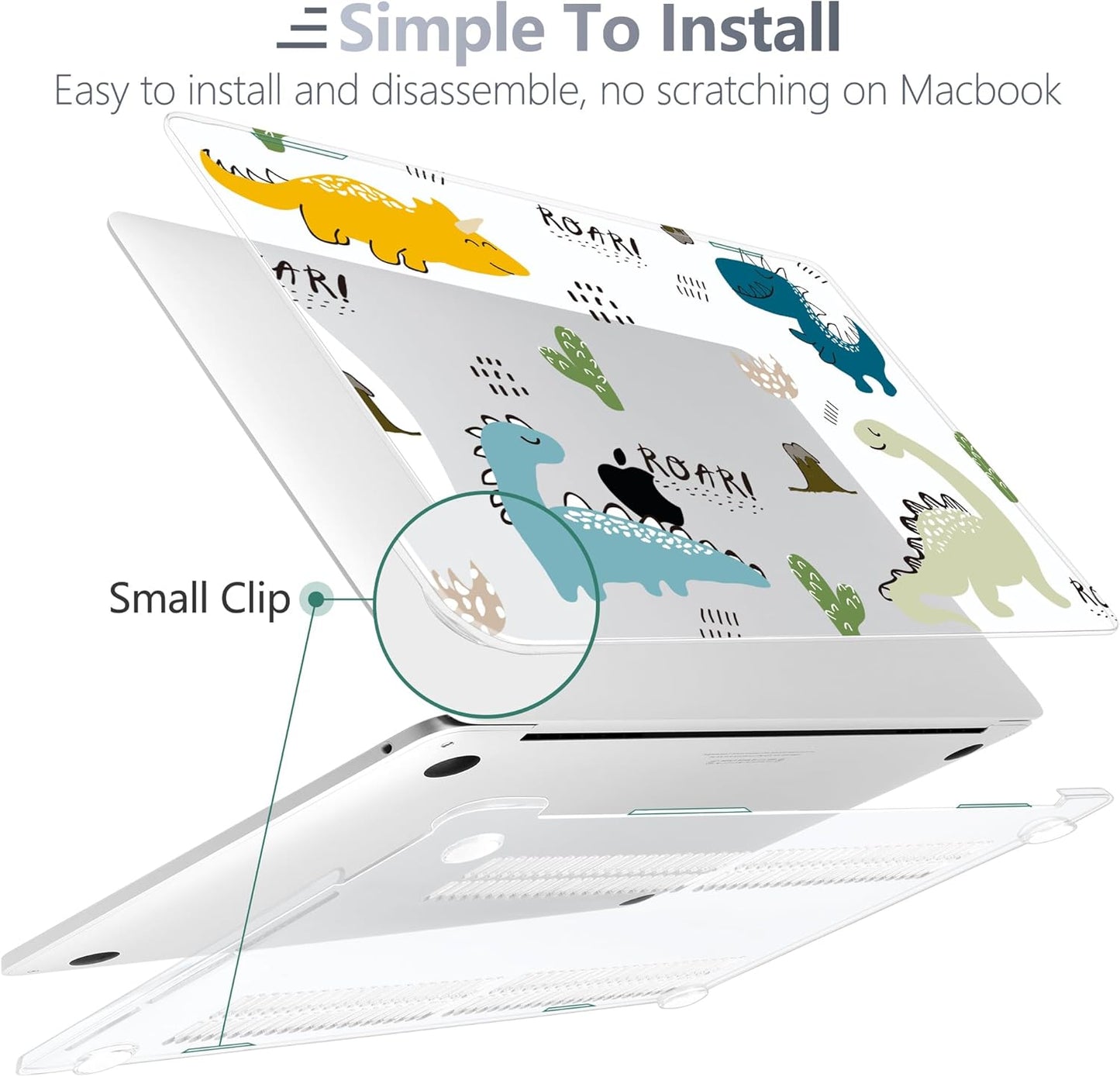 Batianda Case for M1 MacBook Air 13 Inch Model A2337 A2179 A1932 2021 2020 2019 Release,Lovely Creative Series Design Hard Shell with Keyboard Cover & Screen Protector, Cute Dinosaur