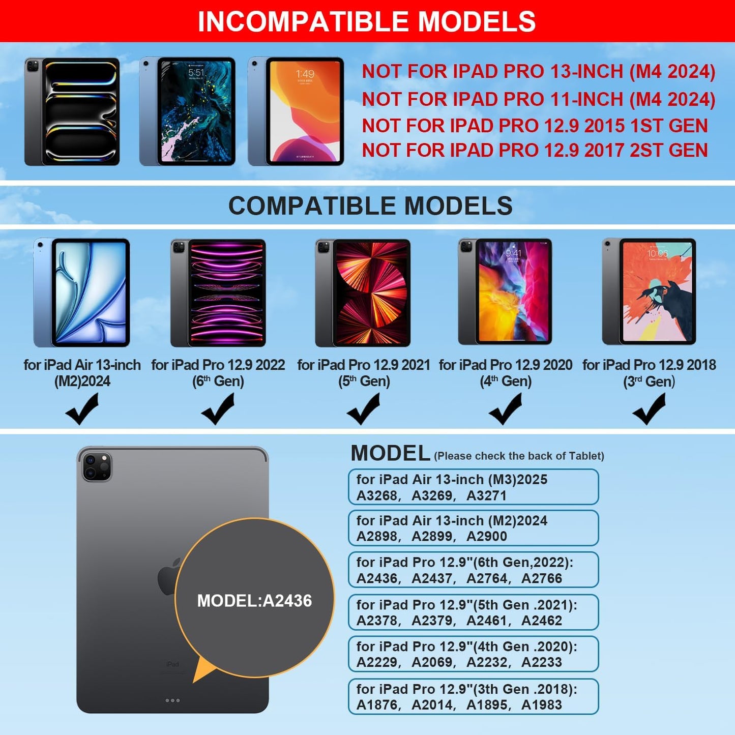 Keyboard Case for iPad Air 13 inch (M3 2025/M2, 2024),iPad Pro 12.9 inch (3/4/5/6th Gen)，Magic-Style Magnetic – Floating Cantilever Stand – Backlit Keyboard Case with Multi-Touch Trackpad