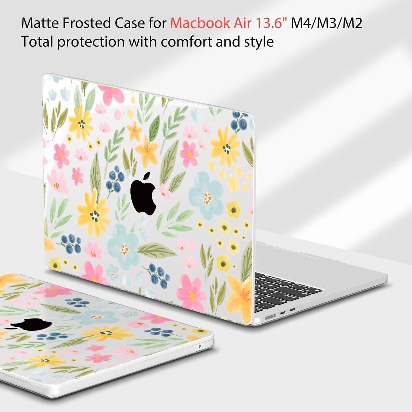 Teryeefi for MacBook Air 13.6 inch Case M4 A3240/M3 A3113/M2 A2681 (Released 2025 to 2022), Hard Shell + Keyboard Cover+ Screen Protector+Dustplug + Type-C Adapter, Cute Flowers A009