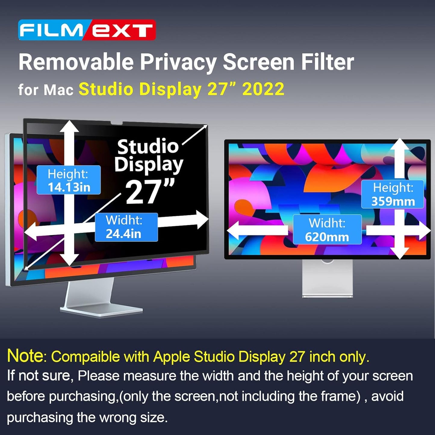 FILMEXT [2-Pack[2022 New] 27 inch privacy screen for monitor compatible with Apple Studio Display 27" Only,Removable Computer Monitor Privacy Screen Shield Anti Blue Light Filter