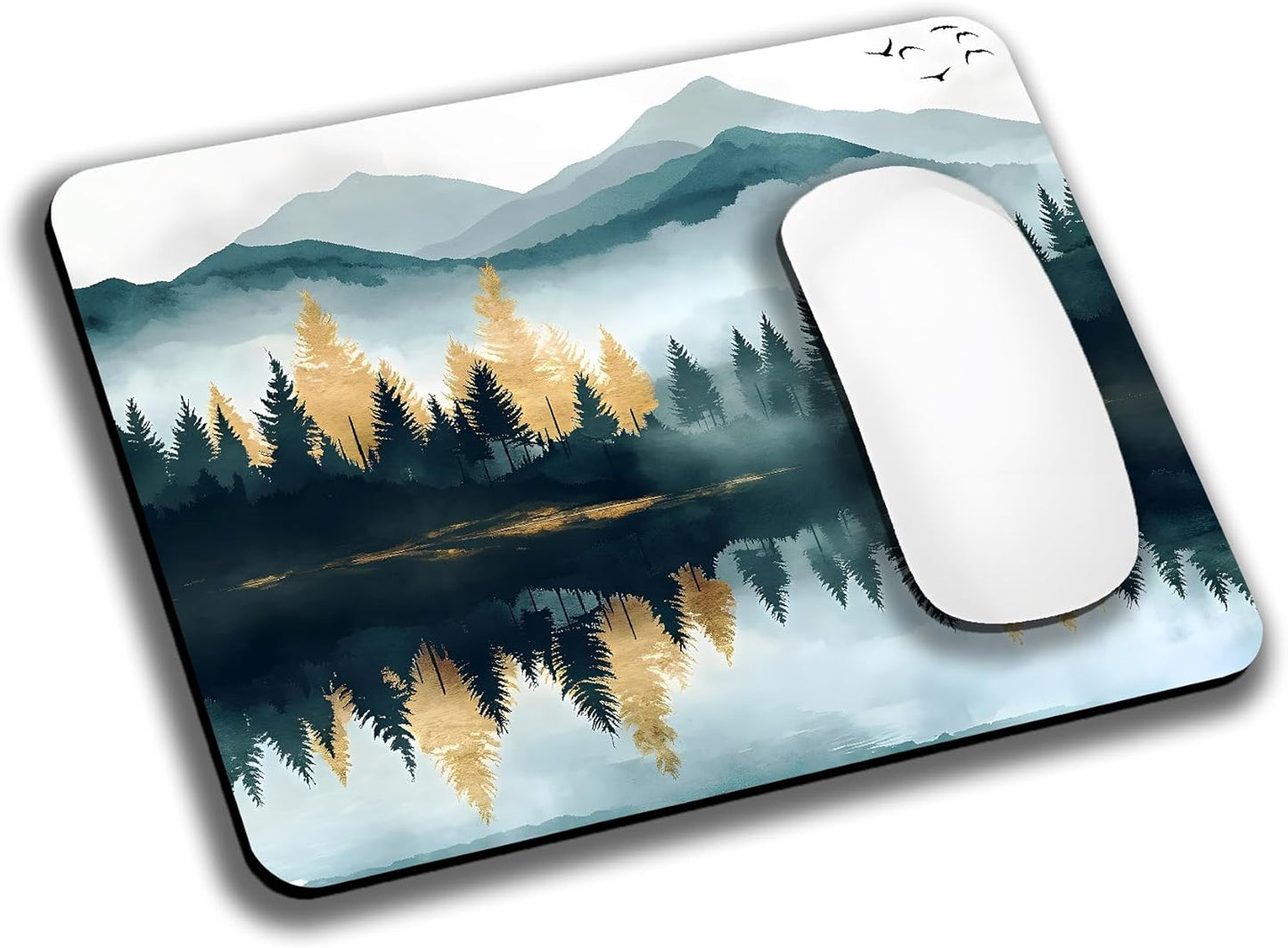 Aesthetics Misty Forest Mountain Mouse Pads for Desk, Portable Wireless Computer Mouse pad Small Design with Women, Non-Slip Rubber Base Laptop Mousepad 9.5" x 7.9" Smooth Surface for Office & Travel