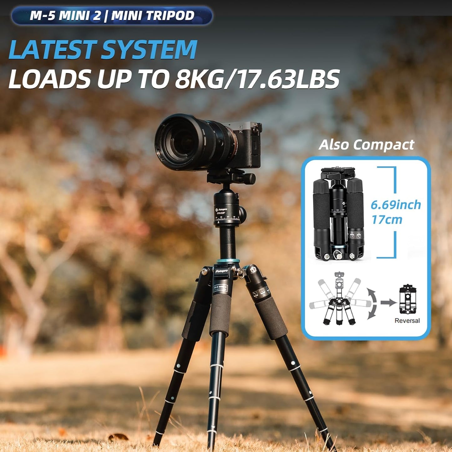 Fotopro Mini Tripod Portable Desktop Aluminum Small Camera Tripod with 360 Ball Head 20 Inch Compact Tabletop Tripod for DSLR Camera Video Camcorder Travel with Carrying Bag Load up to 11lbs/5kg