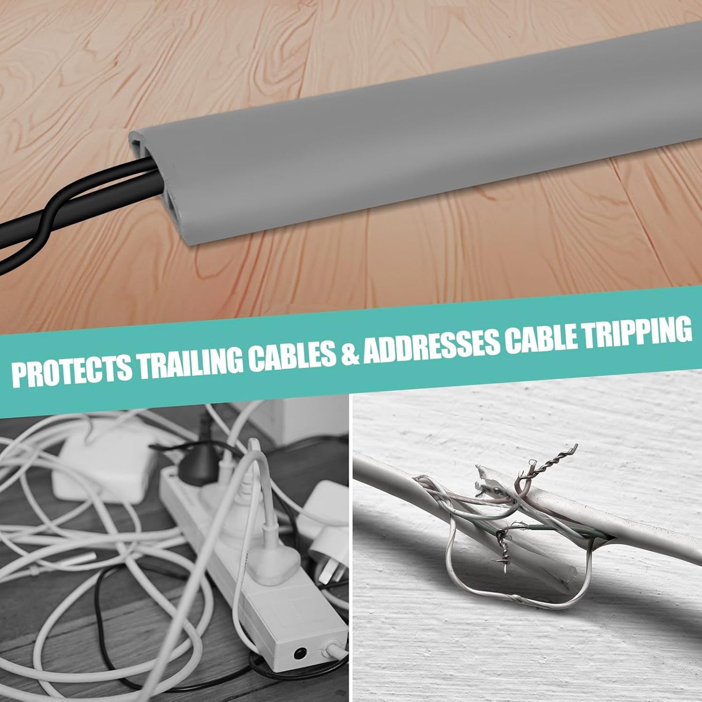Floor Cord Cover Cavity 0.8"x0.37" Self Adhesive Cord Hider, 10FT Low Profile Cable Management, Extension Strip Protector for Wires, Prevent Cable Trips for Offices, Gyms, Exhibitions（Gray）