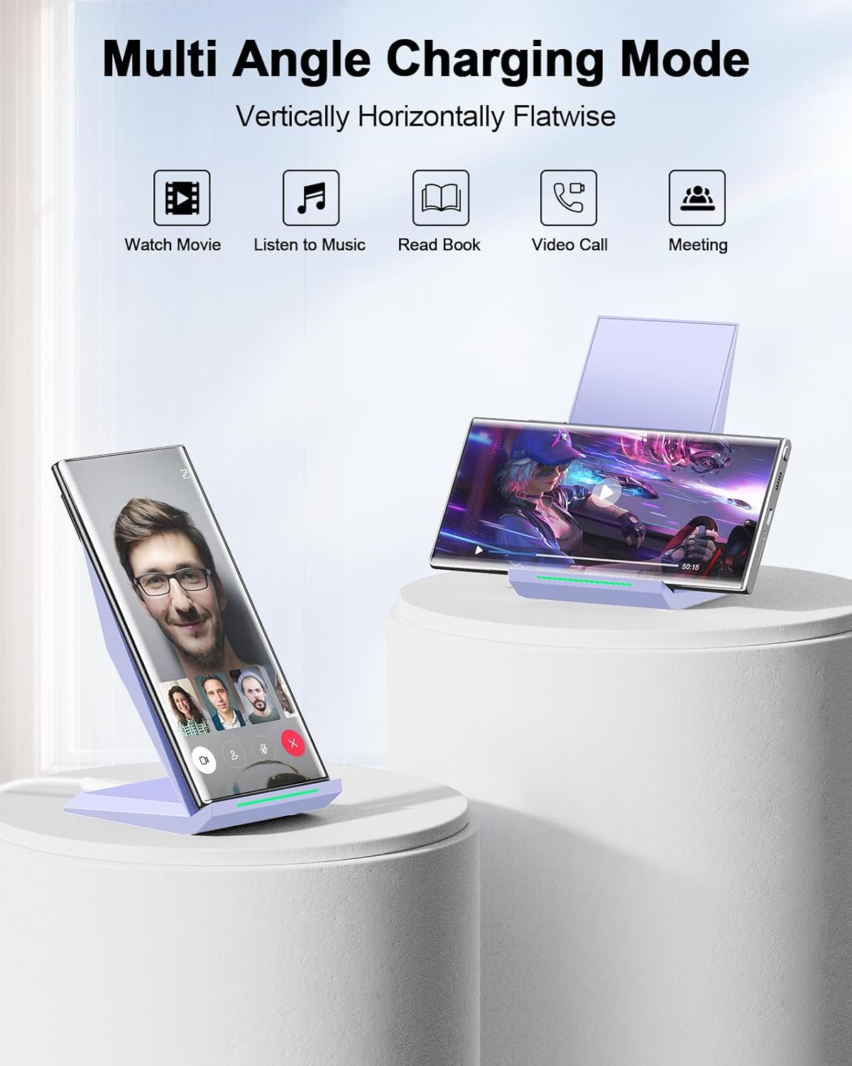 NANAMI Wireless Charger with USB C Charger - Qi Certified Fast Wireless Charging Stand Compatible with iPhone 16/15/14/13/12, Phone Charger Dock for Samsung Galaxy S25/S25+/S25 Ultra/S24/S23/S22/S21