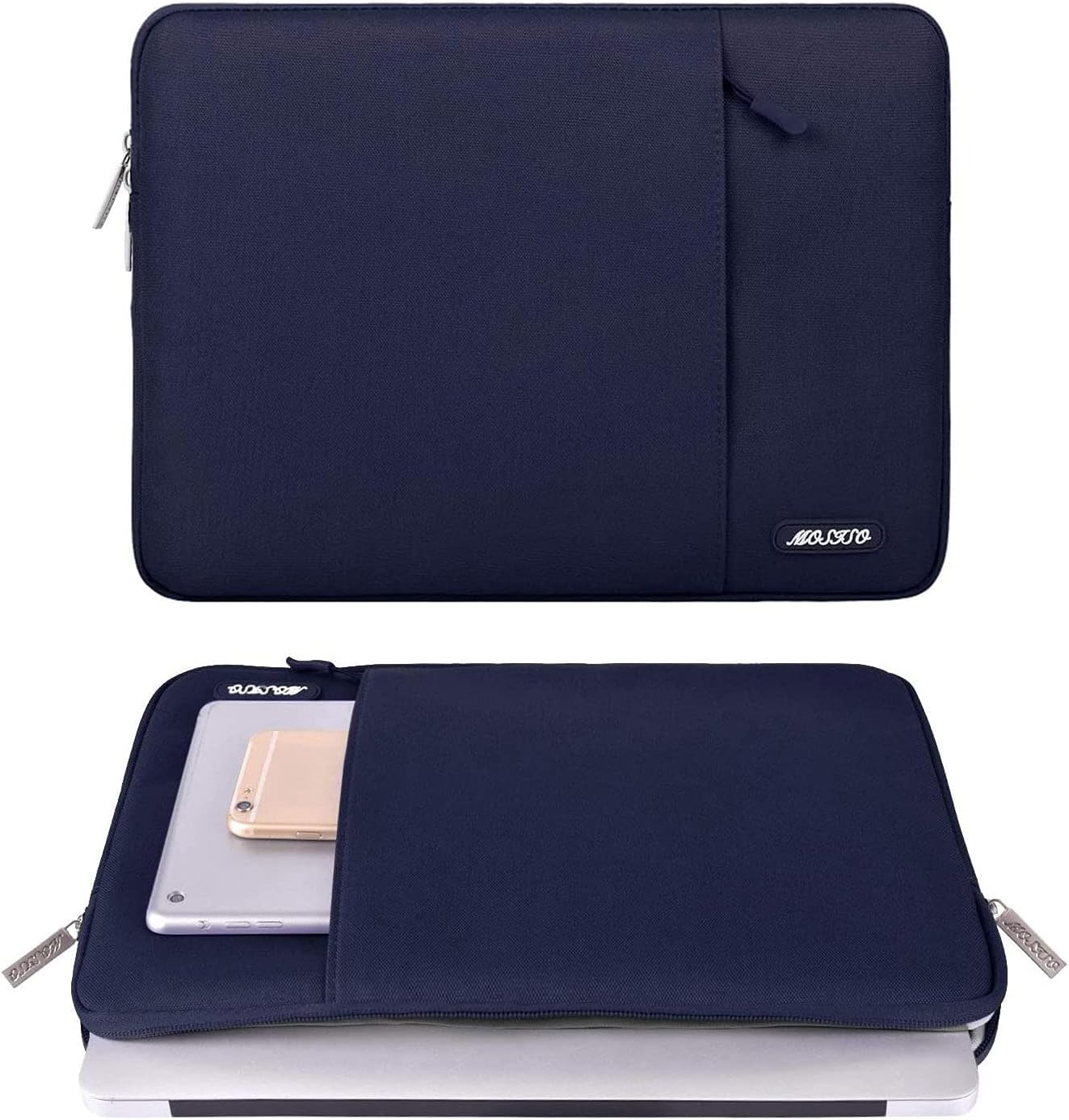 MOSISO Laptop Case 16 inch, 15-15.6 inch Laptop Sleeve Compatible with MacBook Pro 16 M4 M3 M2 M1, HP Acer Dell Lenovo ASUS Notebook, Polyester Vertical Computer Sleeve Bag with Pocket, Navy Blue