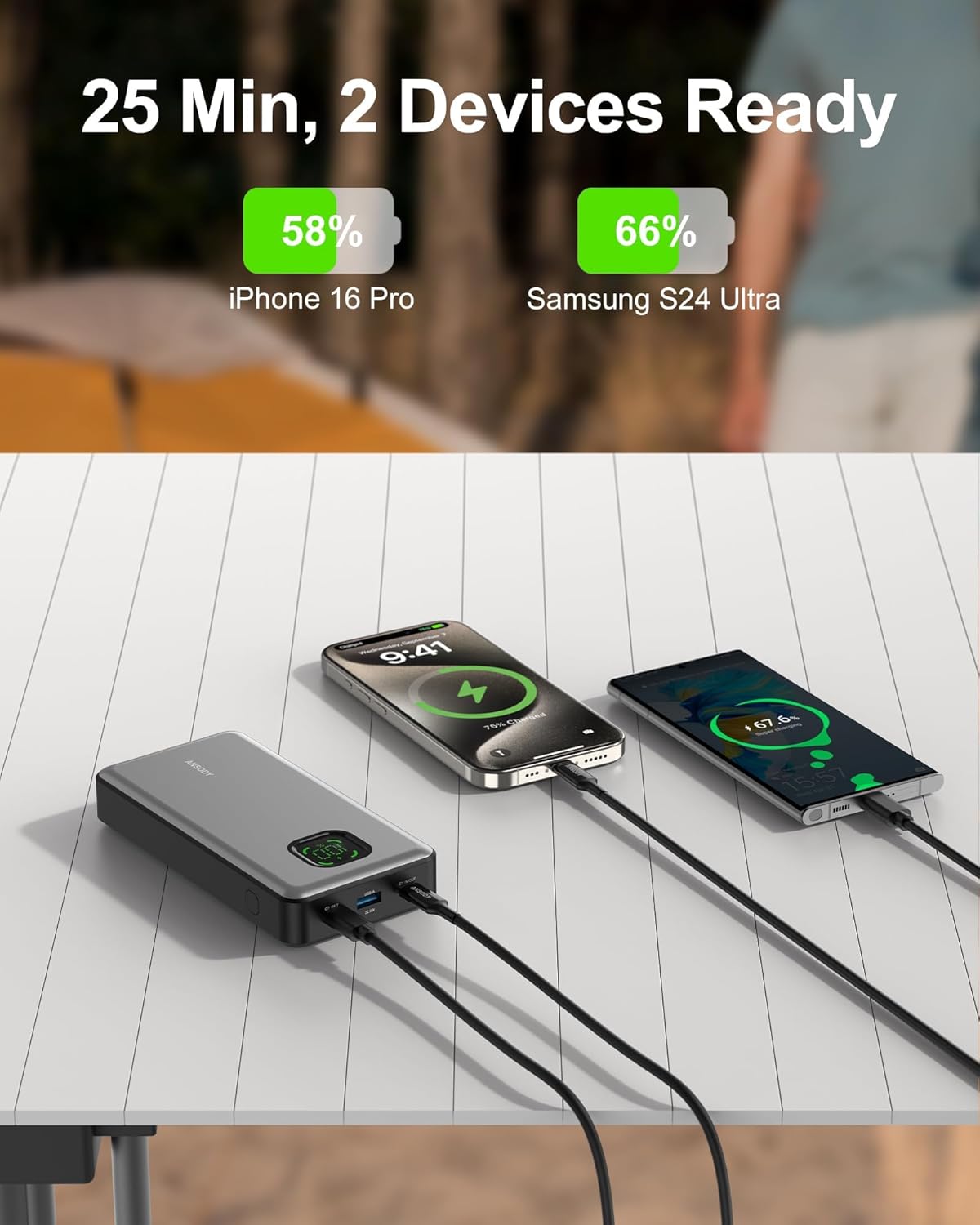 65W Power Bank, 25000mAh Laptop Portable Charger, 100W Total Fast Charging Battery Pack for MacBook Dell XPS iPad Tablet Steam Deck iPhone 16/15 Series Samsung Switch and More Silver