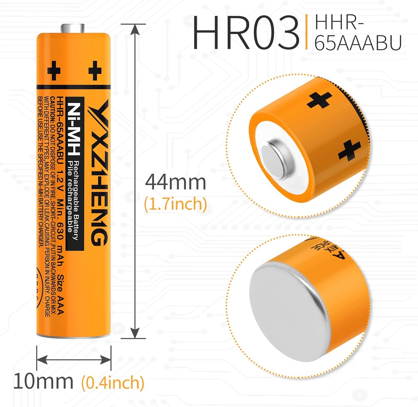AAA Battery 8PCS 1.2V 630mAh NI-MH Rechargeable HHR-65AAABU for Panasonic Cordless Phone (8X HHR-65AAABU)