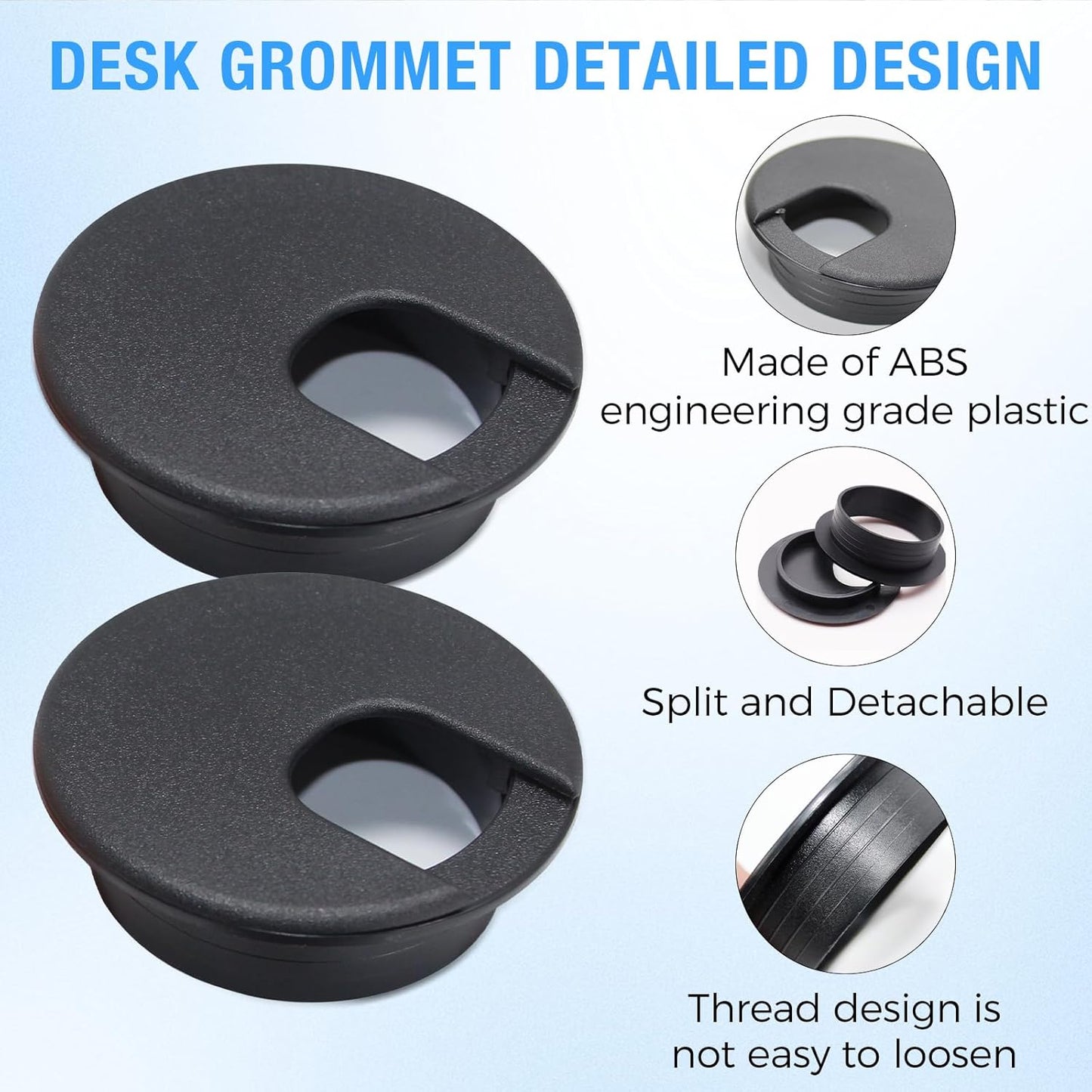 Desk Grommet 1-3/8" (35 mm), Desk Cord Hole Cover, Cable Grommet ABS Plastic, Desk Hole Grommet for Office and Home Table Cable, Detachable Cable Cord Organizer (Light Grey 4 Pcs)