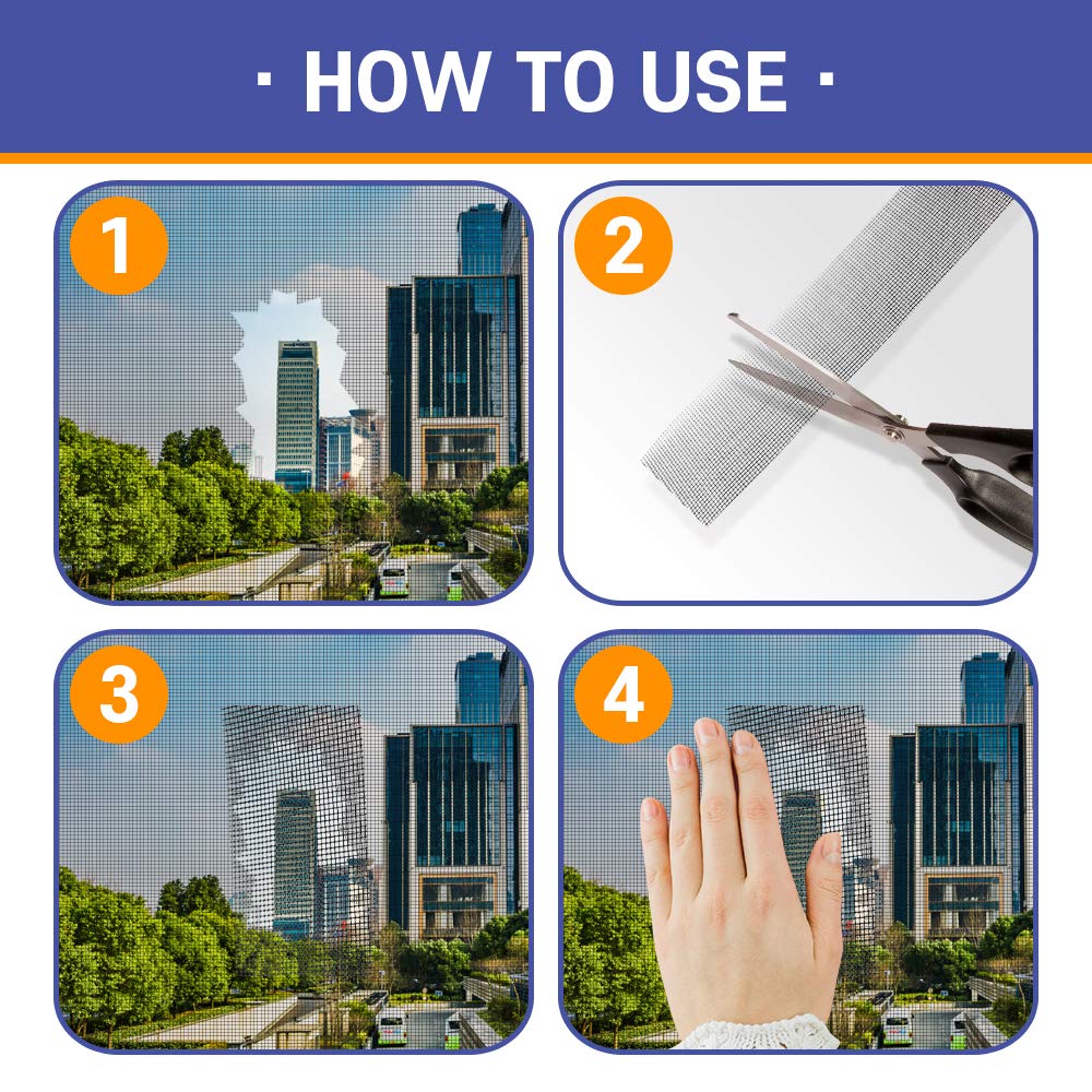 HA SHI Screen Repair Kit for Windows or Doors (2" x 6.5FT, Grey) 3-Layer Strong Adhesive Tape, Made in Korea, Ease-Installation Fiberglass Covering Mesh