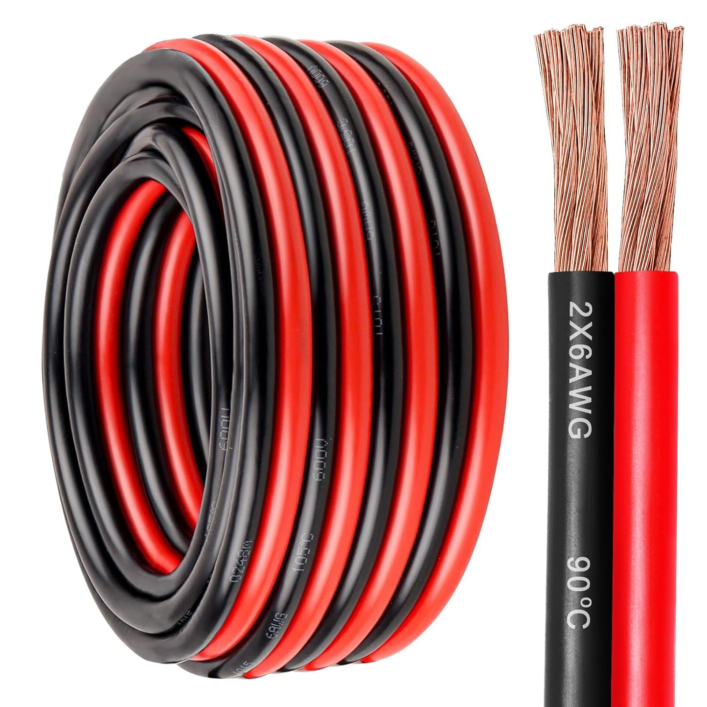 6 Gauge Wire 2 Conductors Copper Wire, 6 AWG Battery Cable Oxygen Free Copper Wire for Solar Panel, Automotive, Trailer, RV and Speaker (6 Gauge 20FT)