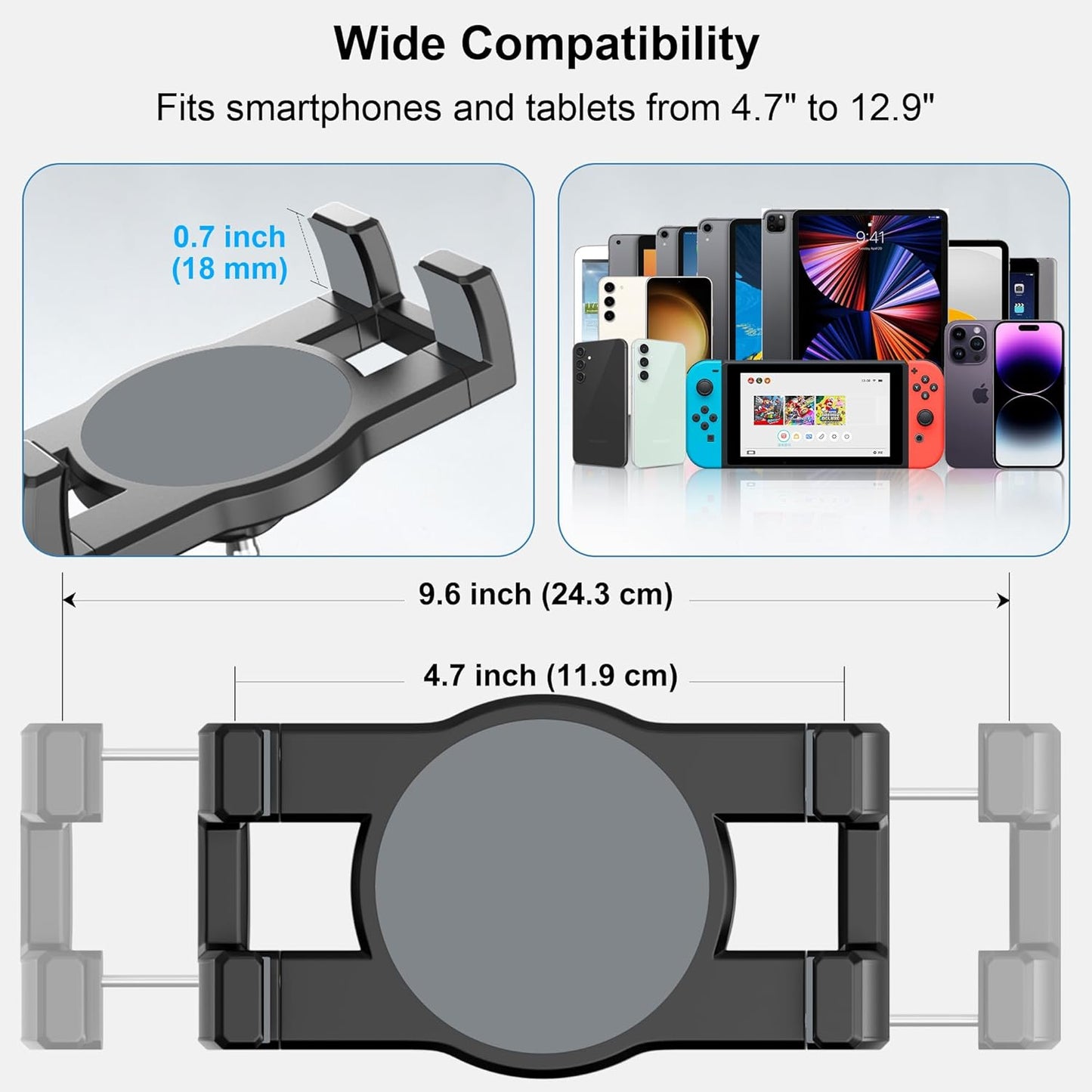 Heavy Duty Tablet Mount for Truck & Vehicle, Drill Base Tablet Holder for Truck with Aluminum Arm, Compatible with 4.7"-12.9" Tablets/iPad/Phones, iPad Truck Mount for Dashboard, Walls, Boat