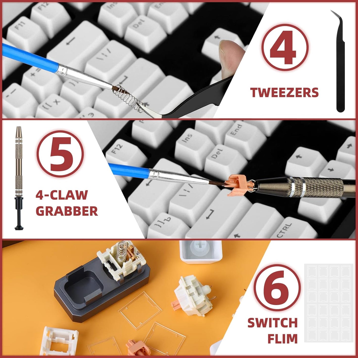 YIMAGUJRX RUNJRX 44 Keyboard Switches Acrylic Lube Station,Switch Films 120Pcs,Switch Opener for MX Cherry Kailh Akko,Lube Tool for Mechanical Keyboard