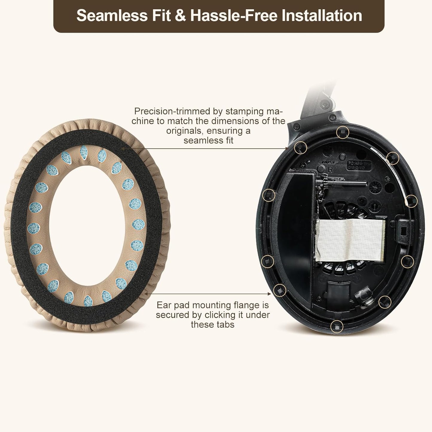 Aurivor Replacement Ear-Pads Cushions for Bose QuietComfort (QC) 35 35ii 25 15 2 and More Headphones, Upgraded Covers with Soft Protein Leather, Reinforced Sealing, Optimized Memory Foam (Brown)