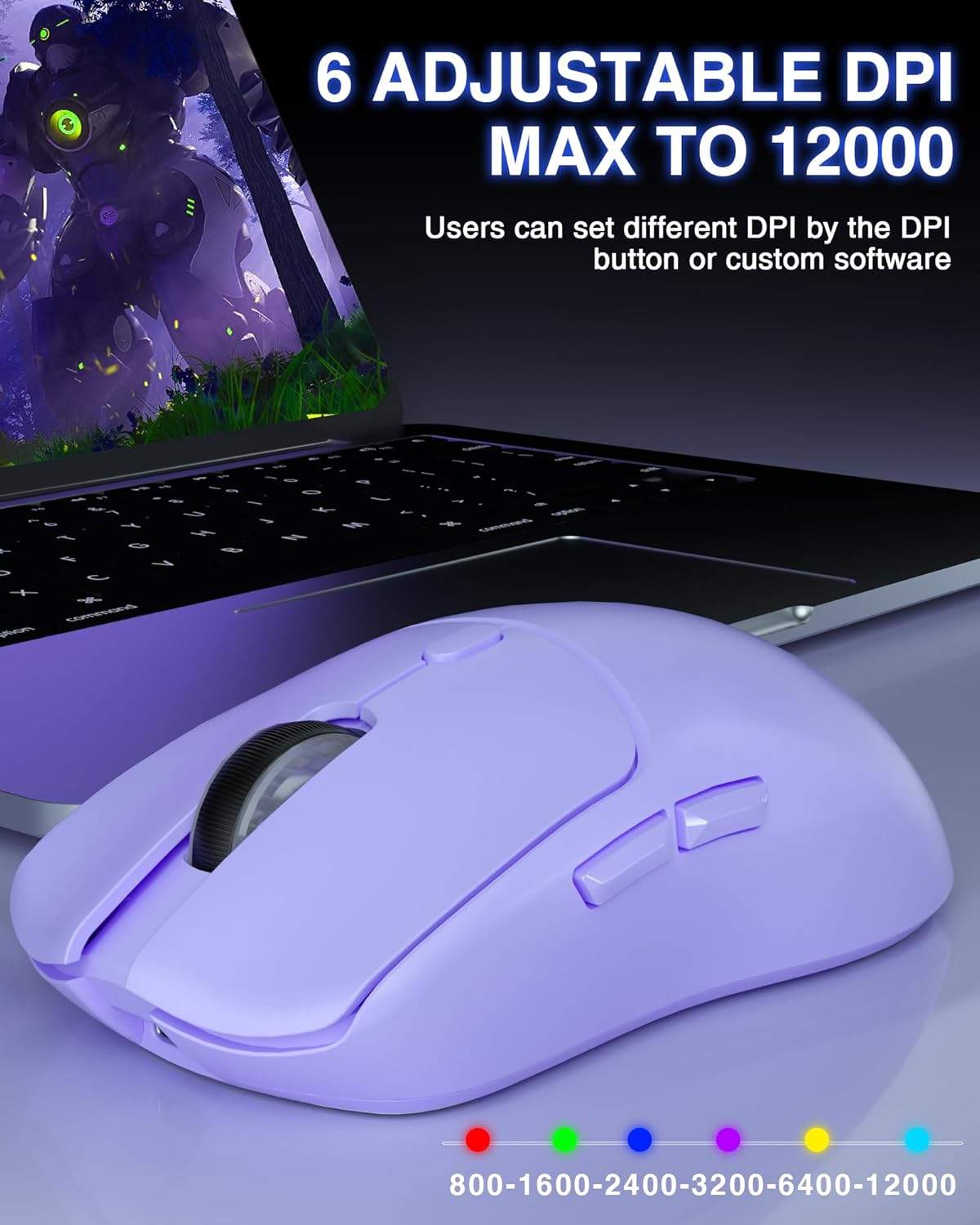 AULA SC580X Wireless Gaming Mouse, Tri-Mode 2.4G/BT5.0/USB-C Gaming Mice with 12000 DPI, 6 Programmable Buttons, Rechargeable Computer Mouse for Laptop/PC/Mac/Tablet