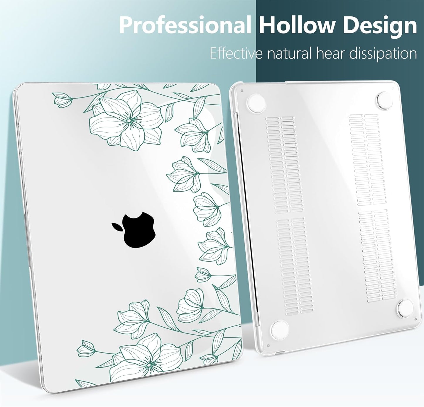 TWOLSKOO Compatible with M4 MacBook Air 13.6 inch Case 2025-2022 Release M4 A3240 M3 A3113 M2 A2681, Plastic Hard Shell & Keyboard Cover & Type C Adapter & Screen Protector, Botanical Line Art