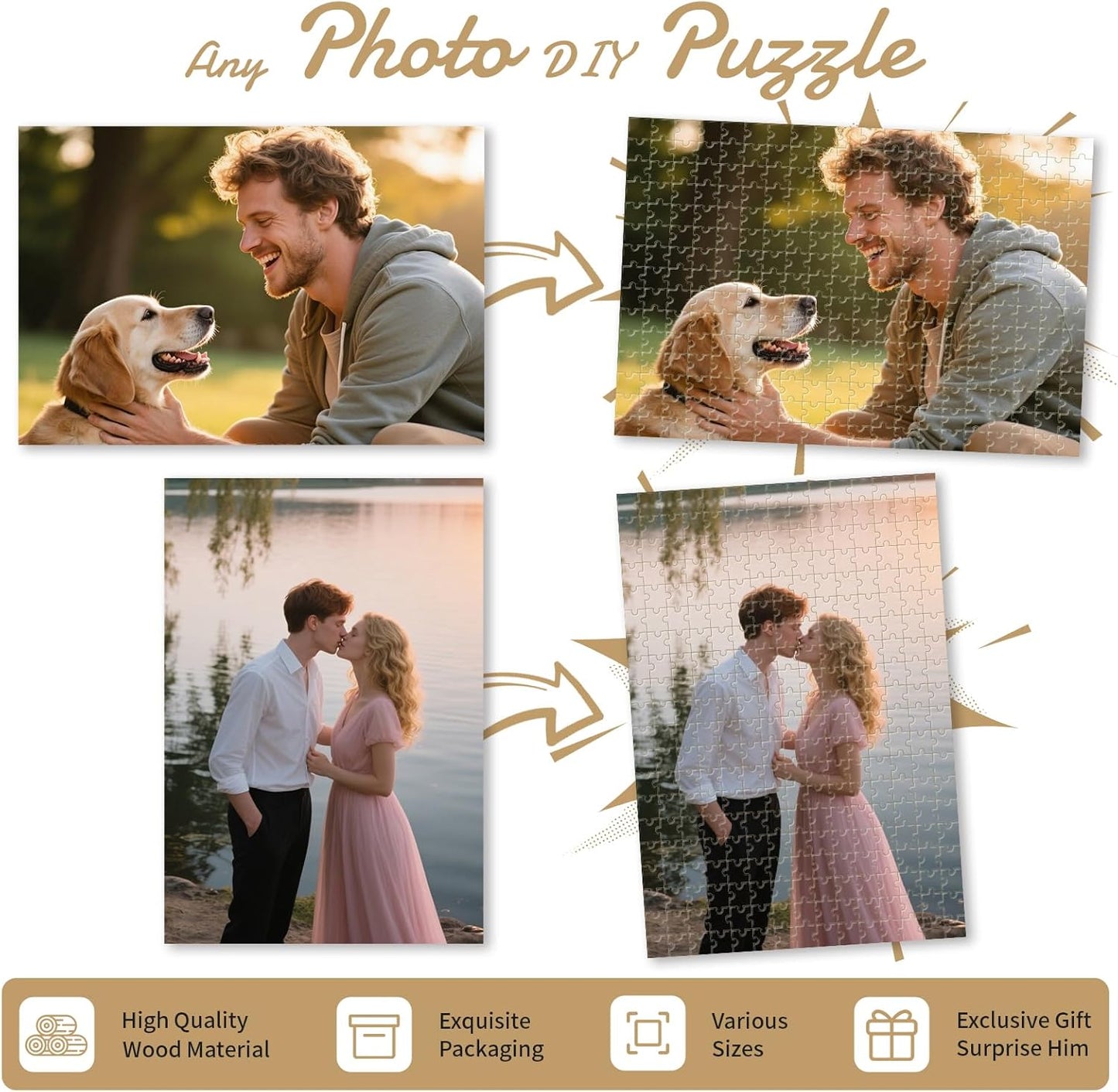 Custom Photo Puzzle – Personalized 1000 Piece Jigsaw Puzzle from Your Photos – Custom Puzzle Gift for Family, Pets, Wedding, Anniversary, Adults, and Couples(1000-vertical)