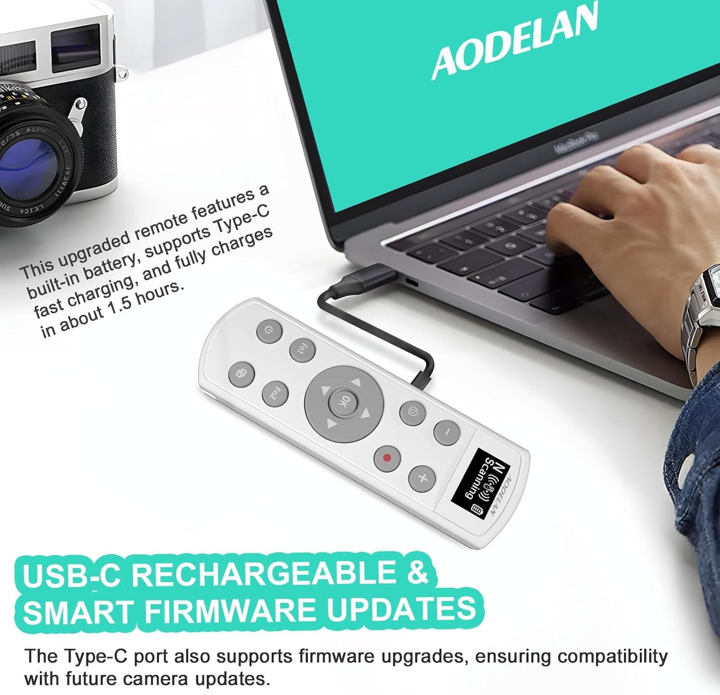 Remote Control for Nikon Camera,USB-C Rechargeable Wireless Shutter Release with OLED Screen – Video, Zoom & Focus Control for Nikon A1000, B600, P1000, P950, Z6III, Z30, Z50II, Zfc, Z5 (White)