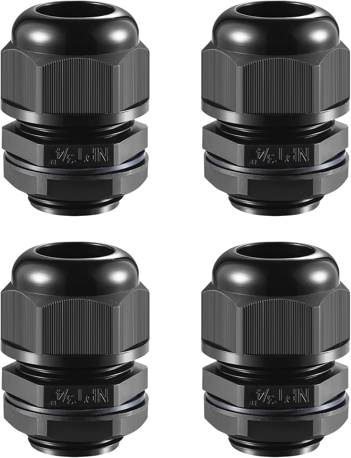 4 PCS 3/4"(12.5-18mm) NPT Nylon Cable Gland Joints with Gaskets, IP68 Adjustable Lock Nut Strain Relief Cord Grip Waterproof Cable Glands - UL Listed and RoHS Compliant
