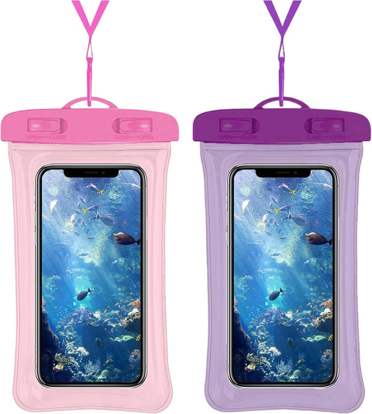 2 Pcs Waterproof Phone Pouch, Universal IPX8 Floating Waterproof Cell Phone Case Dry Bag, Compatible with Most Cell Phone on Market, Waterproof Phone Protector for Beach Swimming (Pink + Purple)