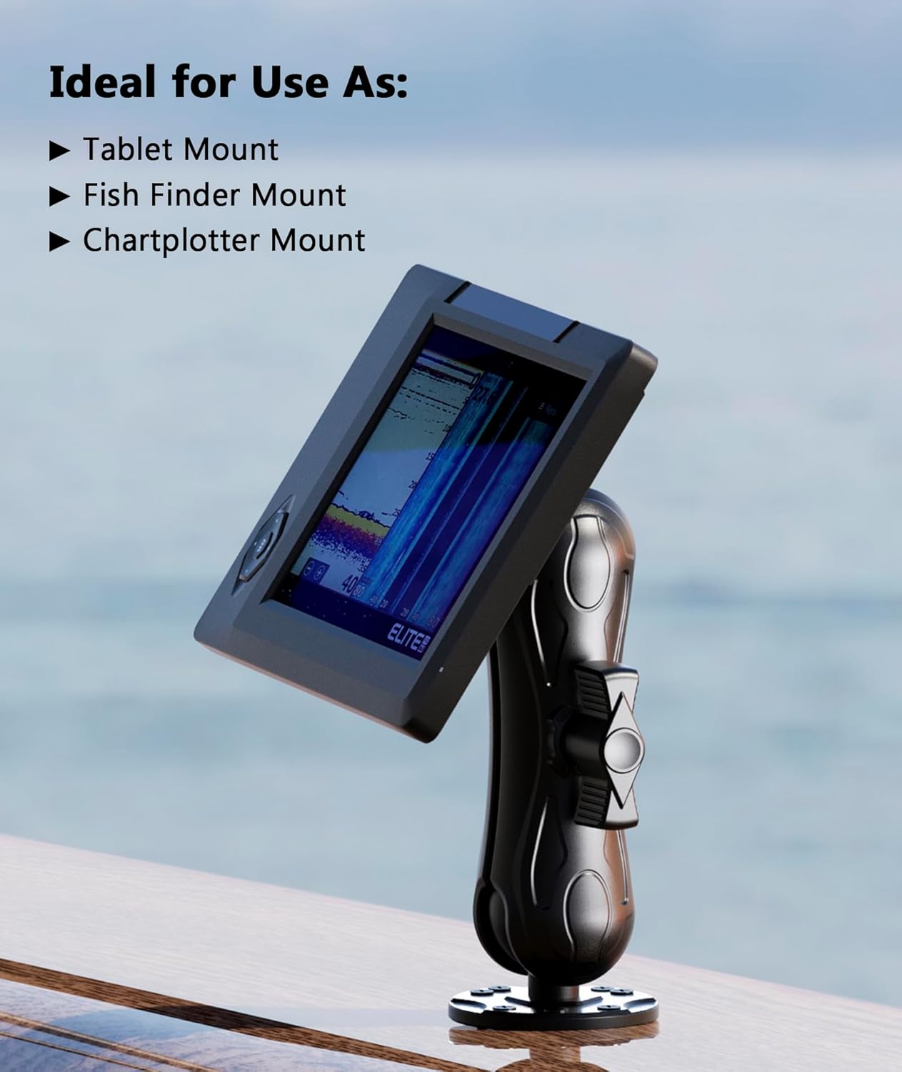 Aluminum Alloy Fish Finder Mount with 1.5" Ball AMPS Hole Round Plates, 5.7" Medium Arm Marine Electronic Mount Tablet Holder for Garmin, Lowrance, Humminbird, Raymarine and More