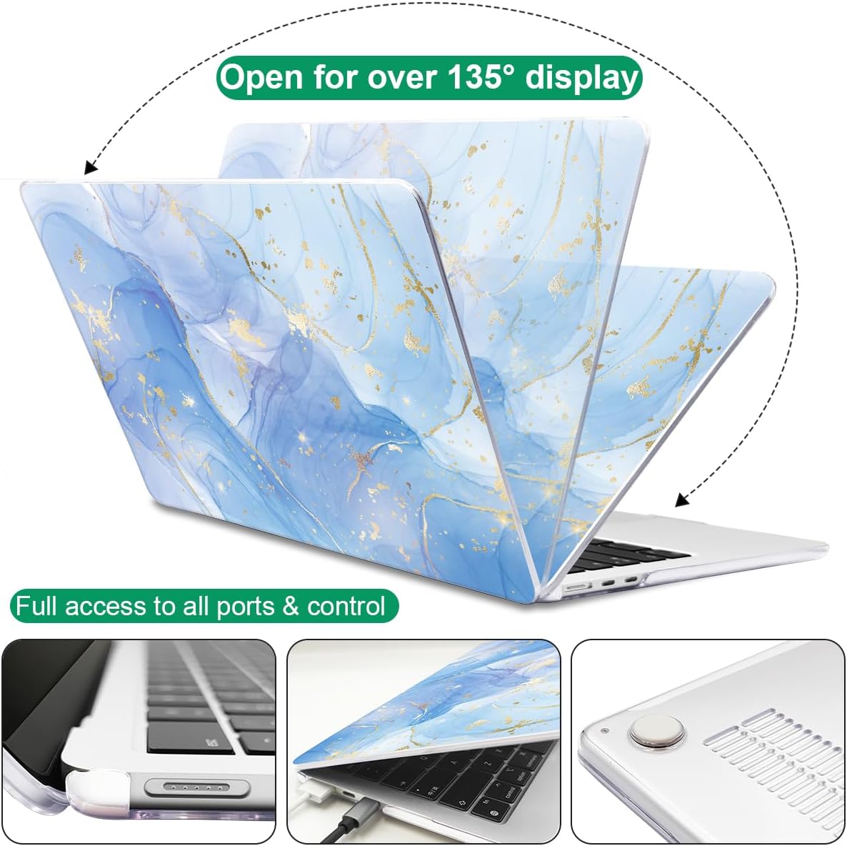 Compatible with M4 MacBook Air 13.6 inch Case 2025 2024 2023 2022 A3240 A3113 M3 A2681 M2 Chip, Crystal Printed Pattern Plastic Hard Case Cover for Mac Air 13 M4 Touch ID, Blue Marble