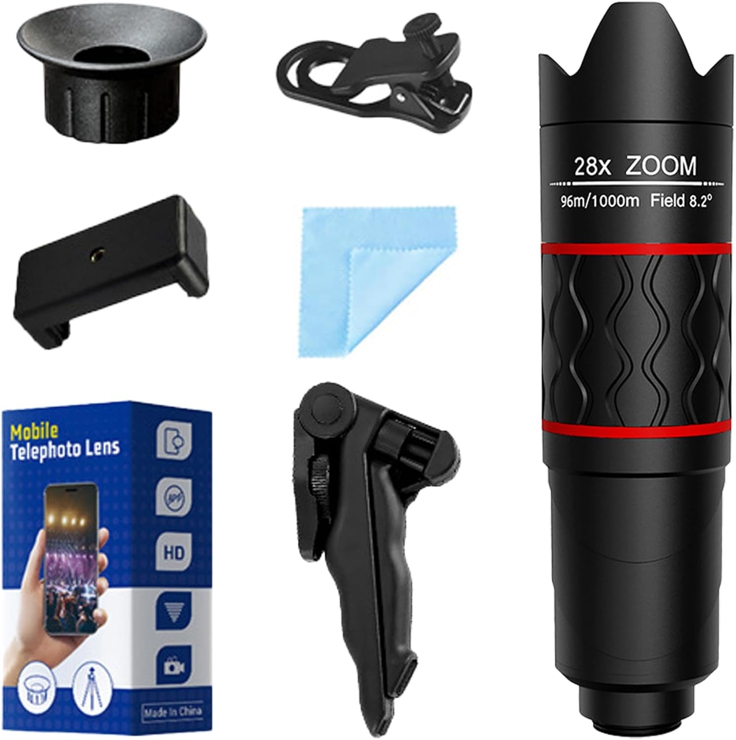 28X Telephoto Lens with Tripod for iPhone Android Phones, 2-in-1 Mobile Phone Camera Lens Kit with Universal Clip, HD Magnifier for Smartphone Photography - Compatible with All Smartphones