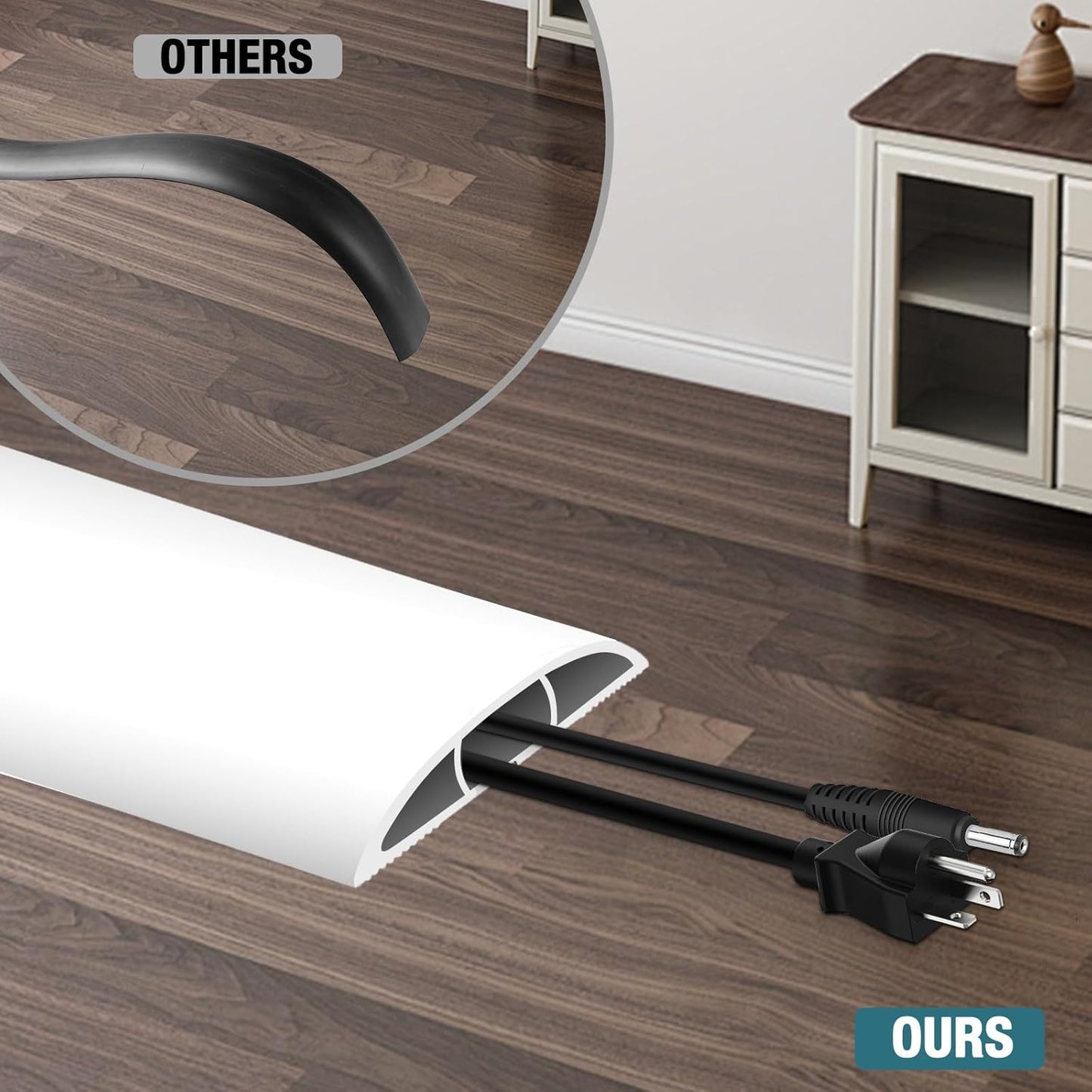 Floor Cord Cover, Cable Protector, 0.63W x 0.31H inches, Wire Cover for Extension Cords, Floor Cable Covers Prevent Cable Trips (White, 50-10 Feet)