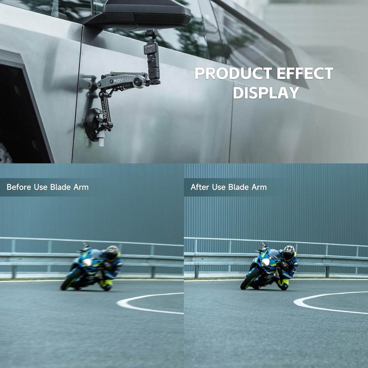 MOVMAX Blade Arm for DJI Pocket 3, Insta 360, and GoPro Hero 12 Cameras with N2 Arm Technology and Universal Locking Screw, Car Suction Cup Mount (ICY Rose)