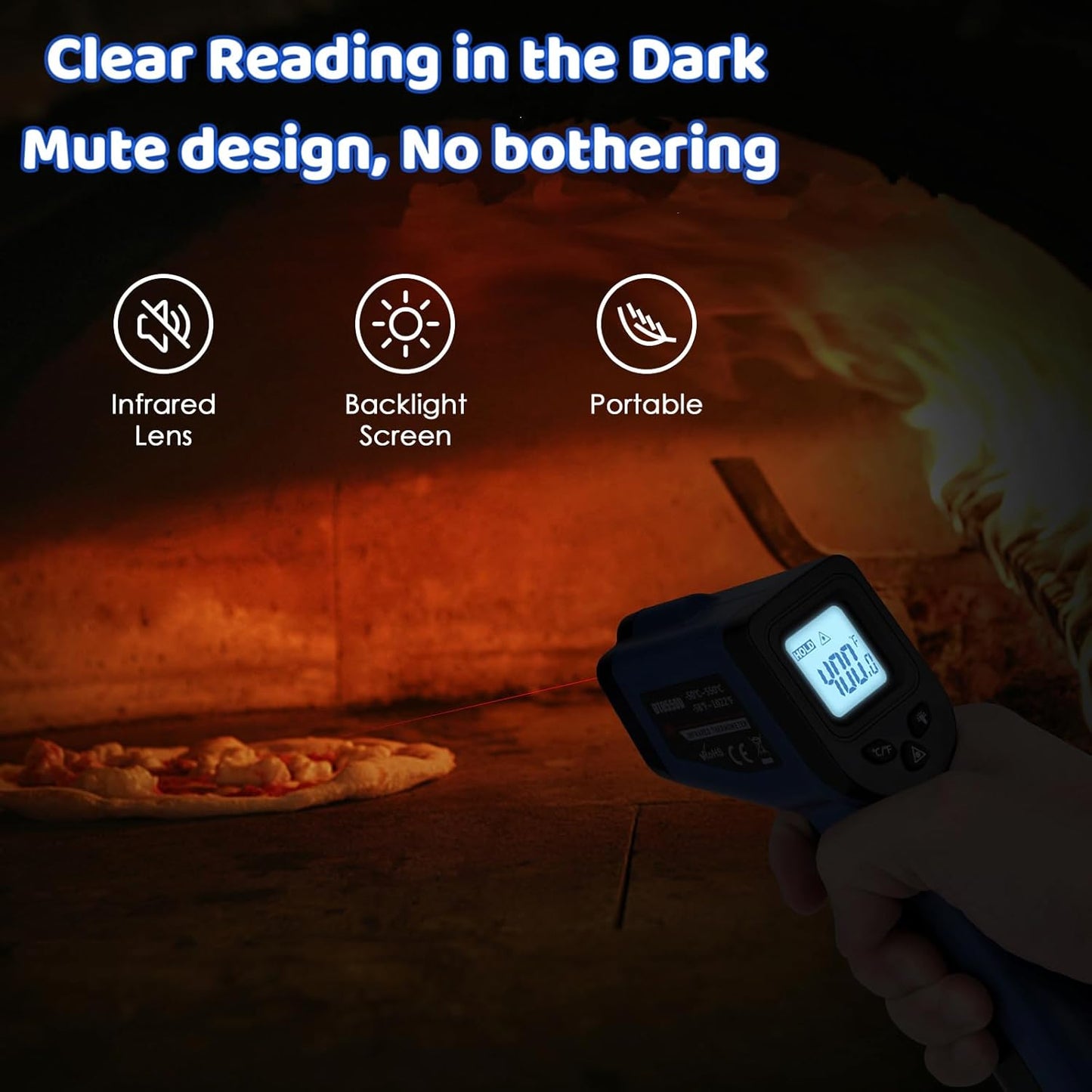 Infrared Thermometer Gun for Cooking, -58℉~1022℉, Digital Laser Temperature Gun for Deep Frying, Pizza, Blackstone, Reptiles, IR Thermometer with Carrying Storage Case, Larger Font, LCD Backlit, Blue