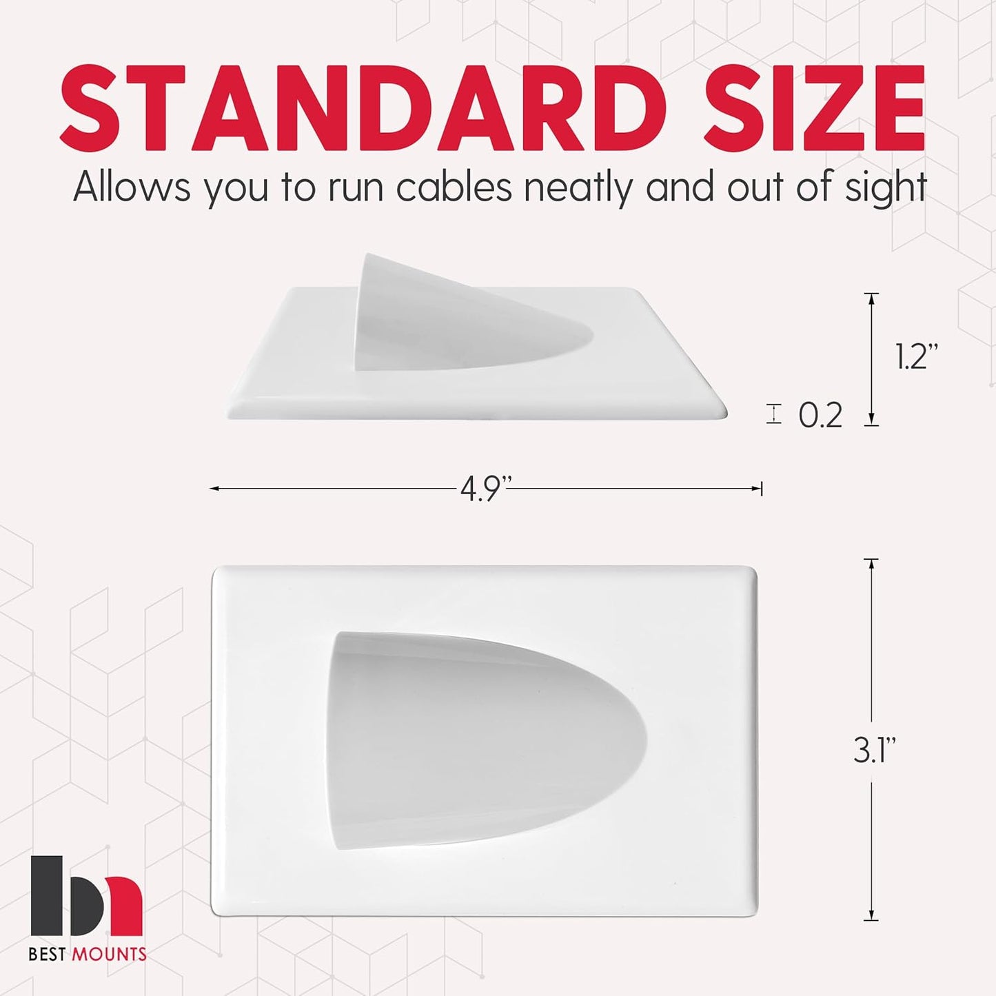 BestMounts - 4 Pack 1-Gang Recessed Snap-ON Low Voltage Cable Plate with Mounting Bracket ETL Listed (White, Outer Nose)