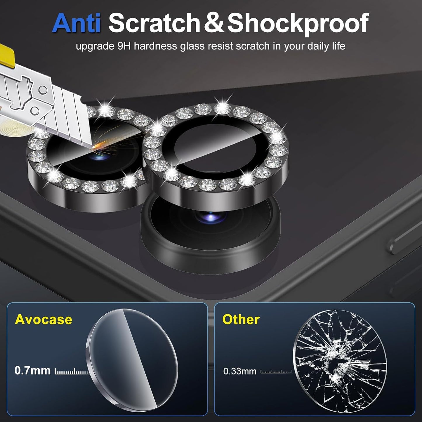 for Samsung Galaxy Z Flip 7 Camera Lens Protector, Individual Metal Ring Tempered Glass Lens Cover, [Strong Adsorption] Scratch Resistant Ultra-Thin HD Clear Lens Cover, 1 Set-Black Diamond