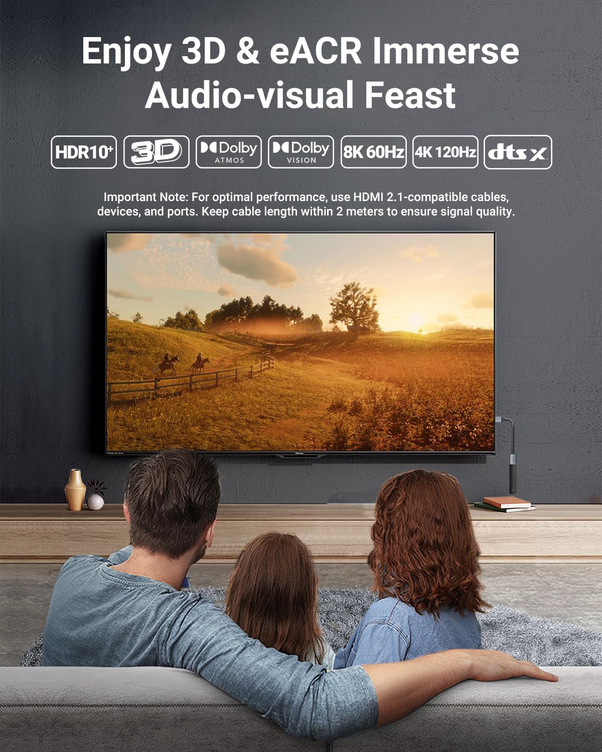 8K Short HDMI Extender Cable 0.6 FT Ideal for Tight Spaces, HDMI Extension Male to Female Adapter, Compatible with Roku TV Stick, HDTV, Game Console, Laptop (2 Pack, 0.6FT)