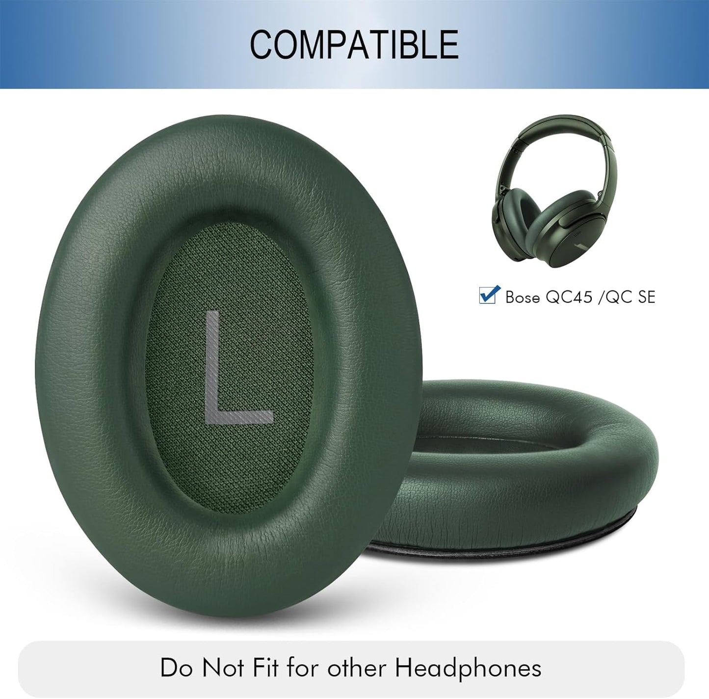 GEVO Replacement Ear Pads for Bose QC45, Ear Cushions for Bose QuietComfort 45 (QC45) & Quiet Comfort SE (QC SE) Headphones, Earpads with Softer Leather Noise Isolation Foam (Green)
