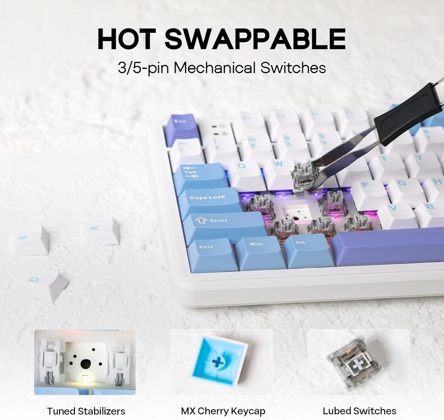 EPOMAKER Aula F108 Wireless Gaming Keyboard, Full Size Mechanical Keyboard with 4000mAh Battery, 108 Hot-Swappable and Programmable Keys, RGB Backlight, for Mac/PC/Android (White&Blue)