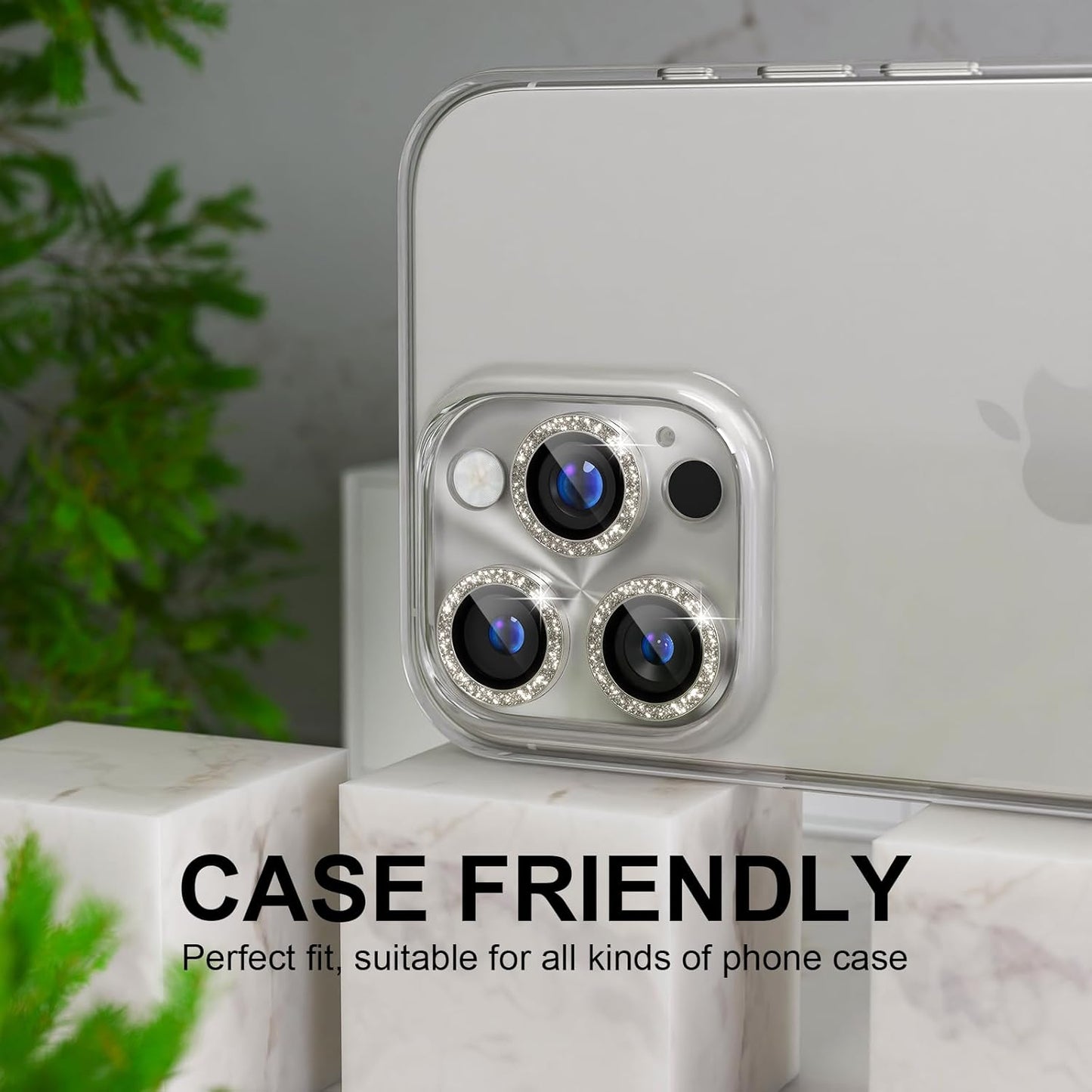 Choiche Compatible for iPhone 16 Pro/iPhone 16 Pro Max Camera Lens Protector, Bling Camera Cover with 9H Tempered Glass Lens Screen Protector Metal Ring Accessories (Clear-Titanium Natural)