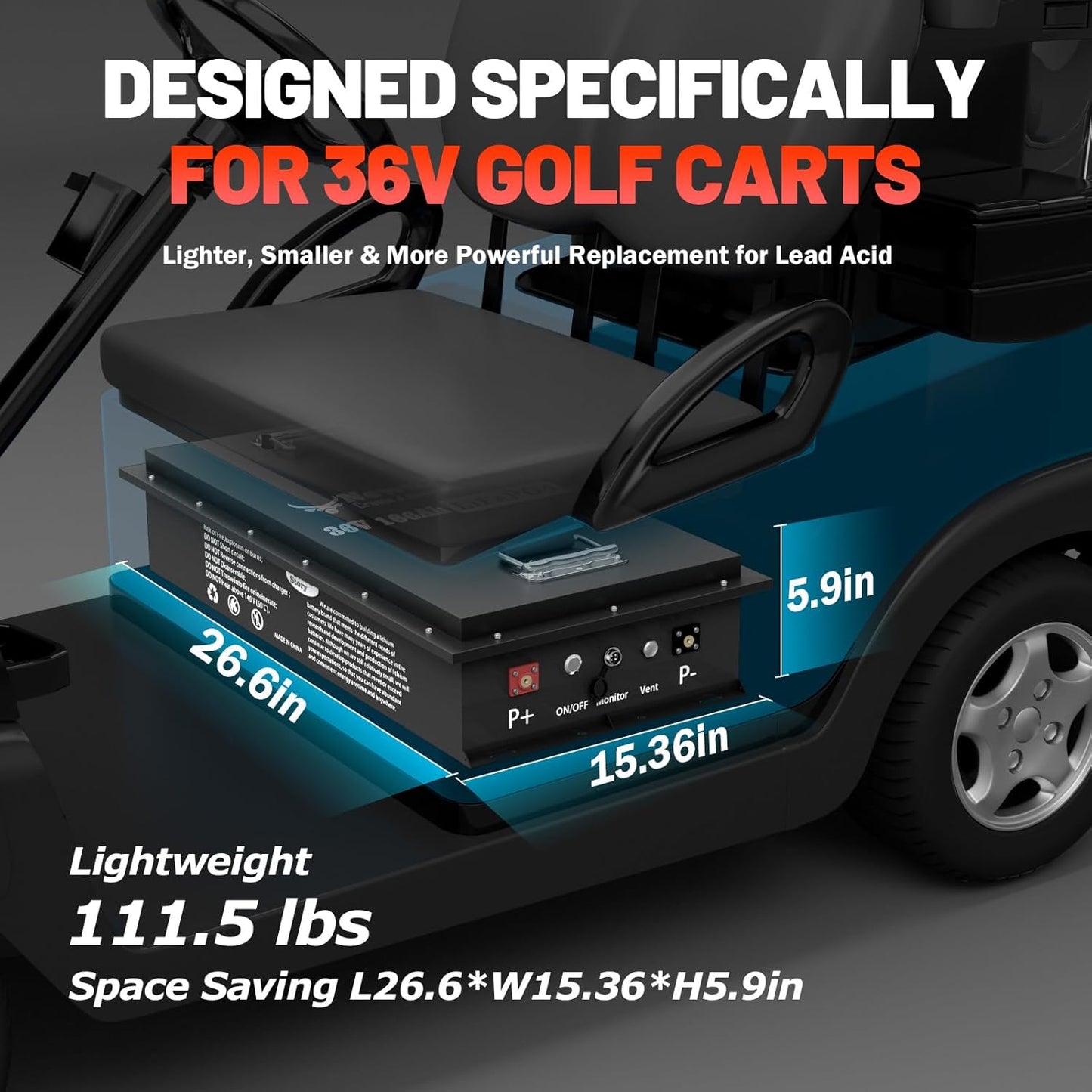 36V 166Ah Golf Cart Lithium LiFePO4 Battery with Charger and 200A BMS Grade A Cells Deep Cycle Rechargeable Battery,10000+ Cycles,Perfect for Golf Cart,Off Grid Applications (36V 166Ah-GC)