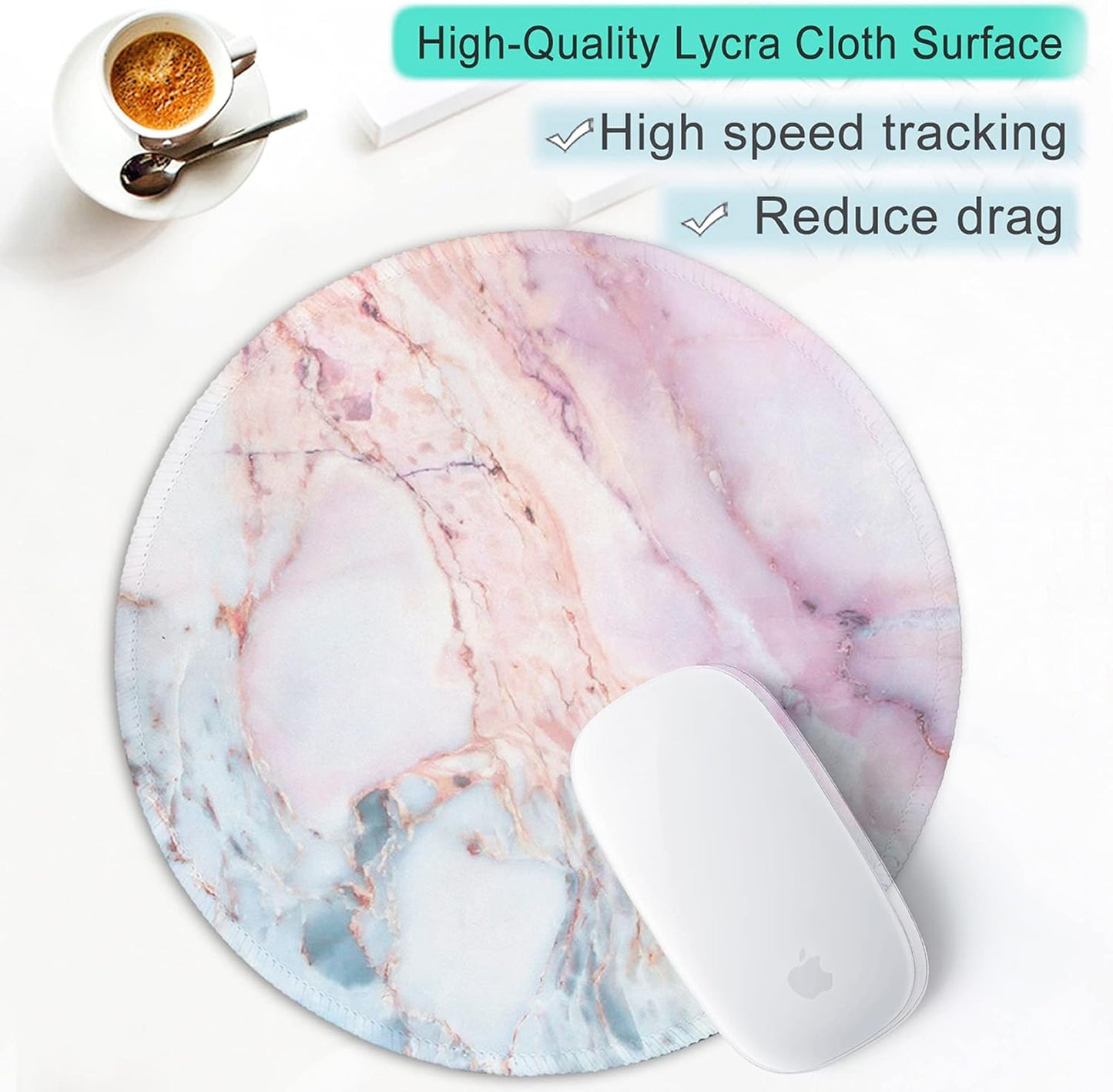 ITNRSIIET Marble Round Mouse Pad Pink Marble Customized Premium-Textured Washable Desktop Protection Mouse Mat with Non-Slip Rubber Base 7.87×7.87×0.12 inches, Pink Marble