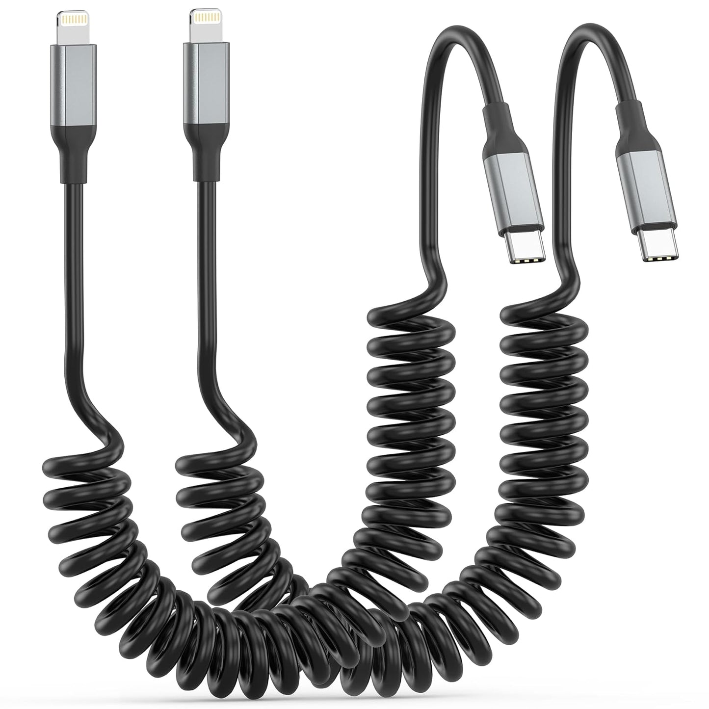 Coiled USB C to Lightning Cable 2 Pack, [MFi Certified] Retractable USB C iPhone Charger PD Fast Charging for Car, Short Type C to Apple CarPlay Cord for iPhone 14 13 12 11 Pro Max XR XS 8 SE iPad