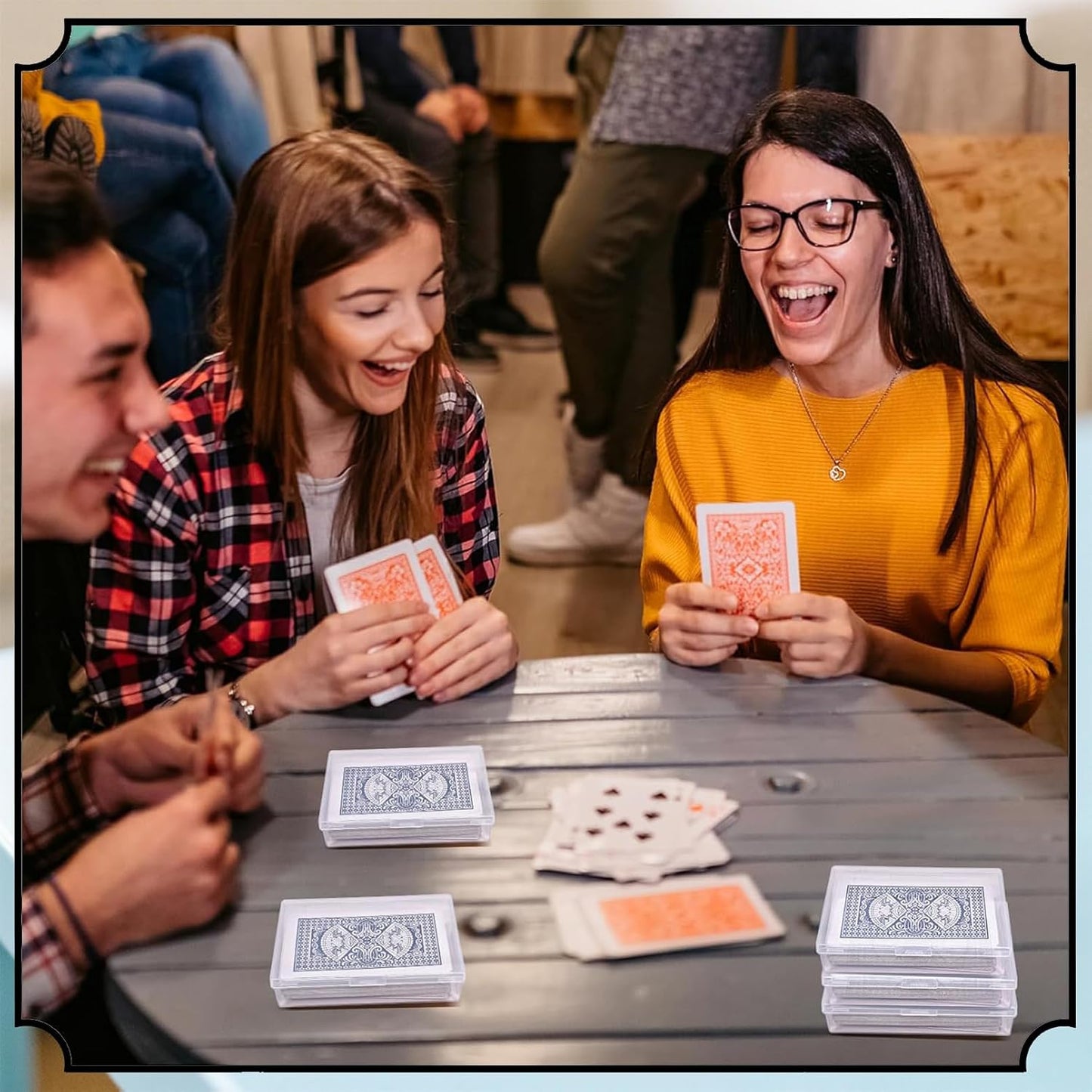 24 Pack Playing Card Case, Clear Playing Cards Deck Boxes, Empty Deck Cases, Plastic Storage Box Deck Holder with Snaps Closed for Gaming Business Card, 3.74 x 2.7 x 0.9 inch (NO Cards)