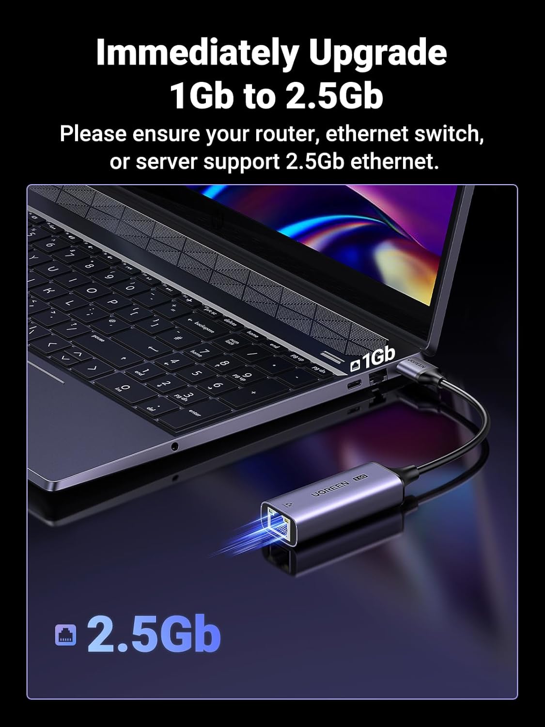 UGREEN USB to Ethernet Adapter 2.5Gb, Ethernet Adapter, Aluminum, USB 3.0 to RJ45 Computer Network Internet LAN Dongle for Laptop, Compatible for MacBook Air/Pro, XPS, Windows, macOS