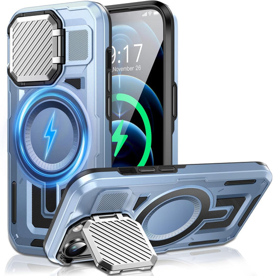 Camera Stand Case for iPhone 12 Pro Max, [Compatible with MagSafe] [Lens Cover] 2024 Version Military Grade Protective Soft Case for iPhone 12 Pro Max 6.7 inch Men Women, Grey