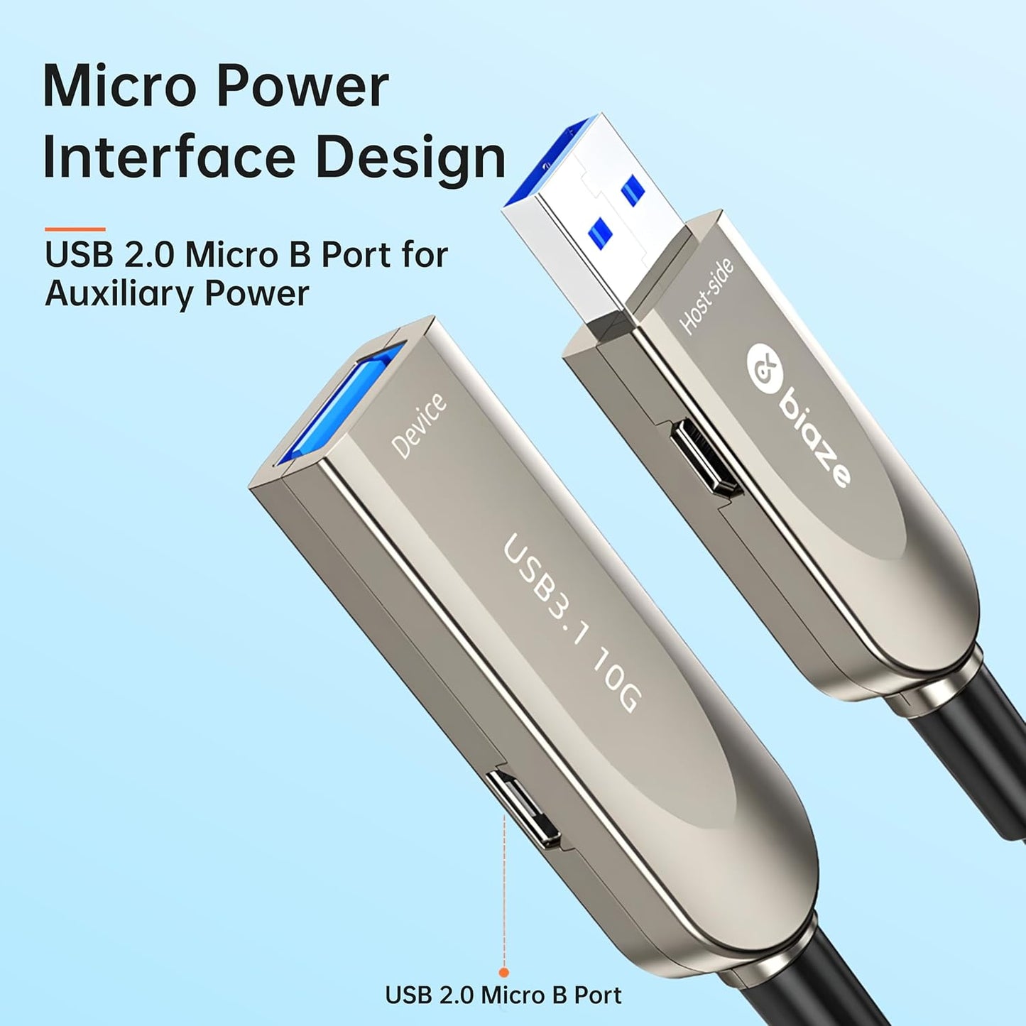 Active Optical USB 3.0 Extension Cable Fiber Optic Type A Male to Female USB Extension Cord USB Extender 5Gbps Data Transfer for Webcam, Gamera, USB Hub, Keyboard, Hard Drive, Printer(65ft)