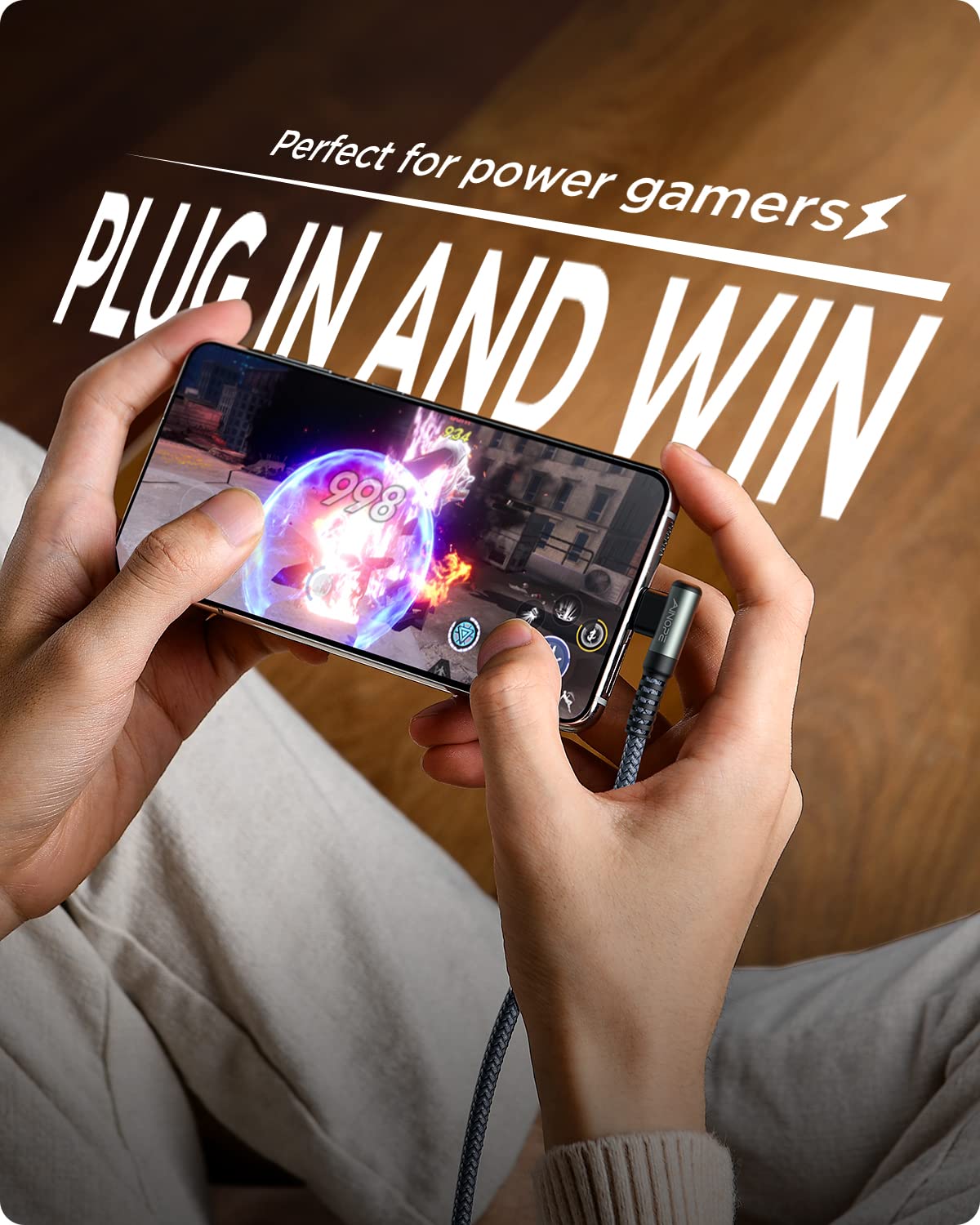 16.5FT USB C Fast Charging Cable 3.1A Fast Charge, Right Angle AINOPE USB C Charging Cable, Durable Nylon Braided USB Type C Cable Compatible Galaxy S20 S10 S9 S8 Plus,V30,V20,G6?Samsung Fast Charger