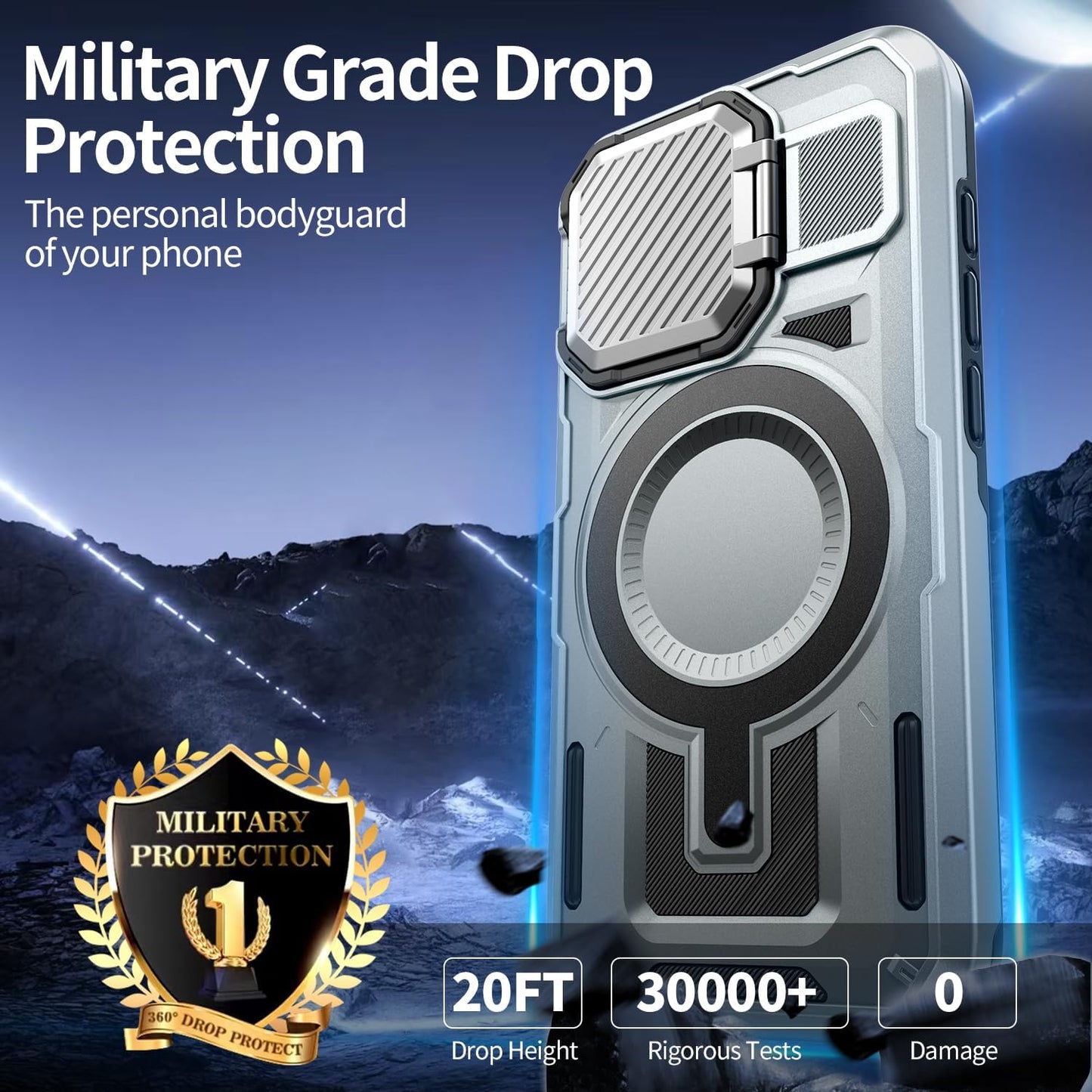 Camera Stand Case for iPhone 16 Pro, [Compatible with MagSafe] [Lens Cover] 2024 Version Military Grade Protective Soft Case for iPhone 16 Pro 6.3 inch Men Women, Grey